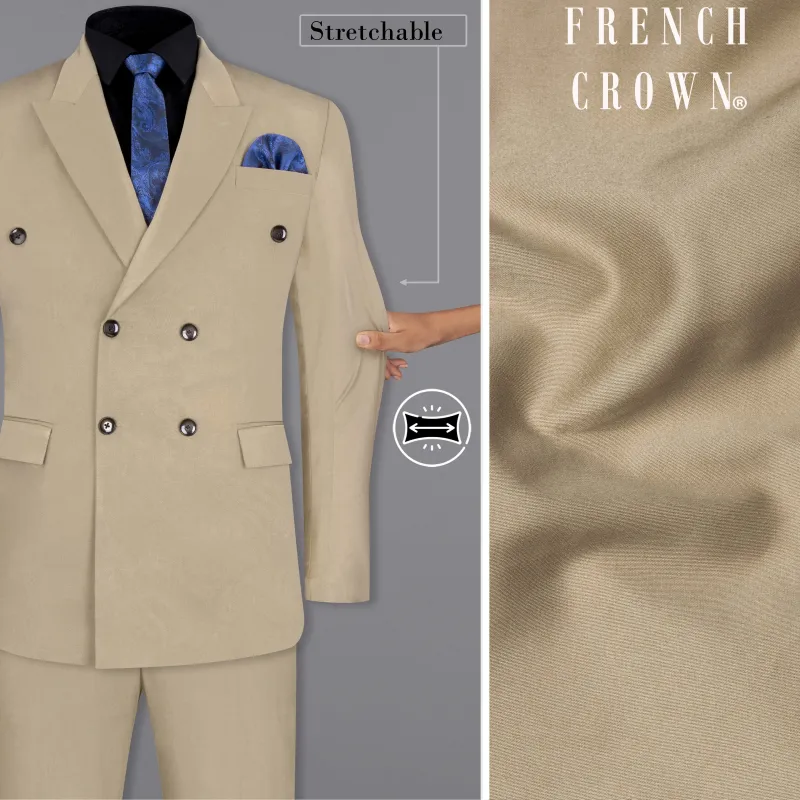 Quicksand Brown Stretchable Double Breasted Premium Cotton traveler Suit sold by French Crown