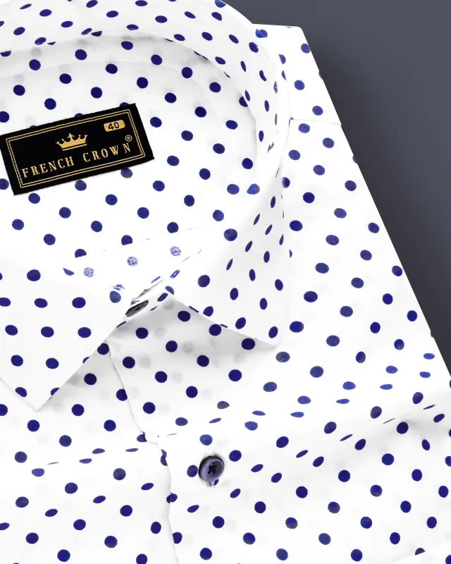 Electric Dot-Bright White And Violent Blue Printed Polka Dots Premium Cotton Semi Formal Shirt sold by French Crown