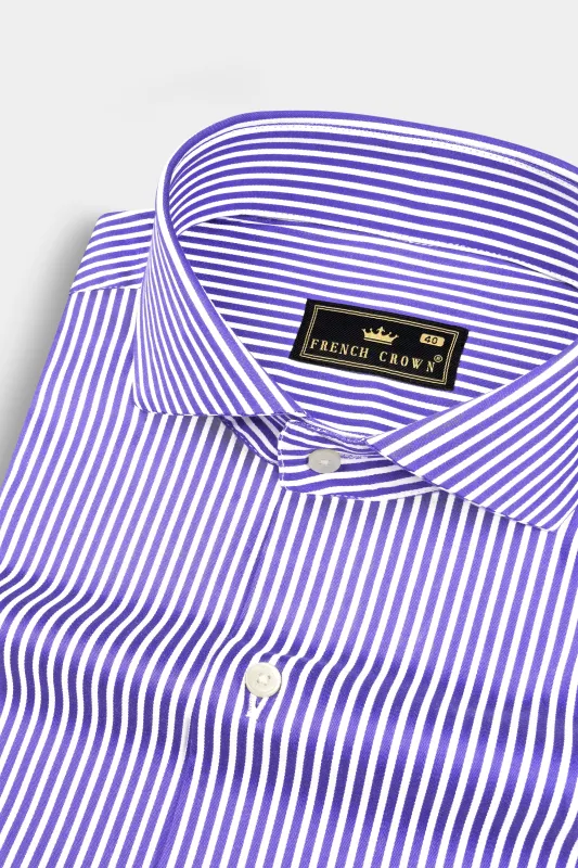 Crocus Blue And Bright White Stripes Dobby Textured Premium Giza Cotton Shirt sold by French Crown