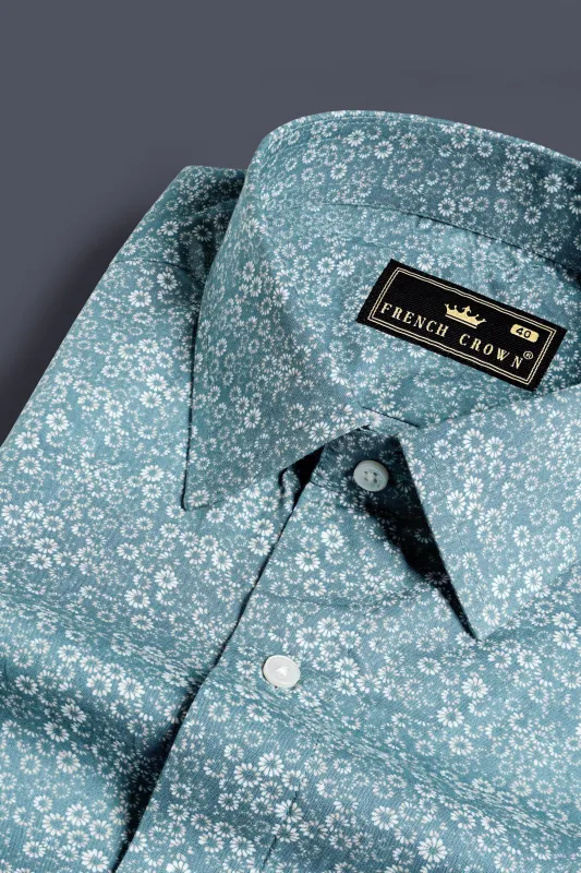 Hippie Blue and White Ditsy Printed Premium Cotton Shirt sold by French Crown