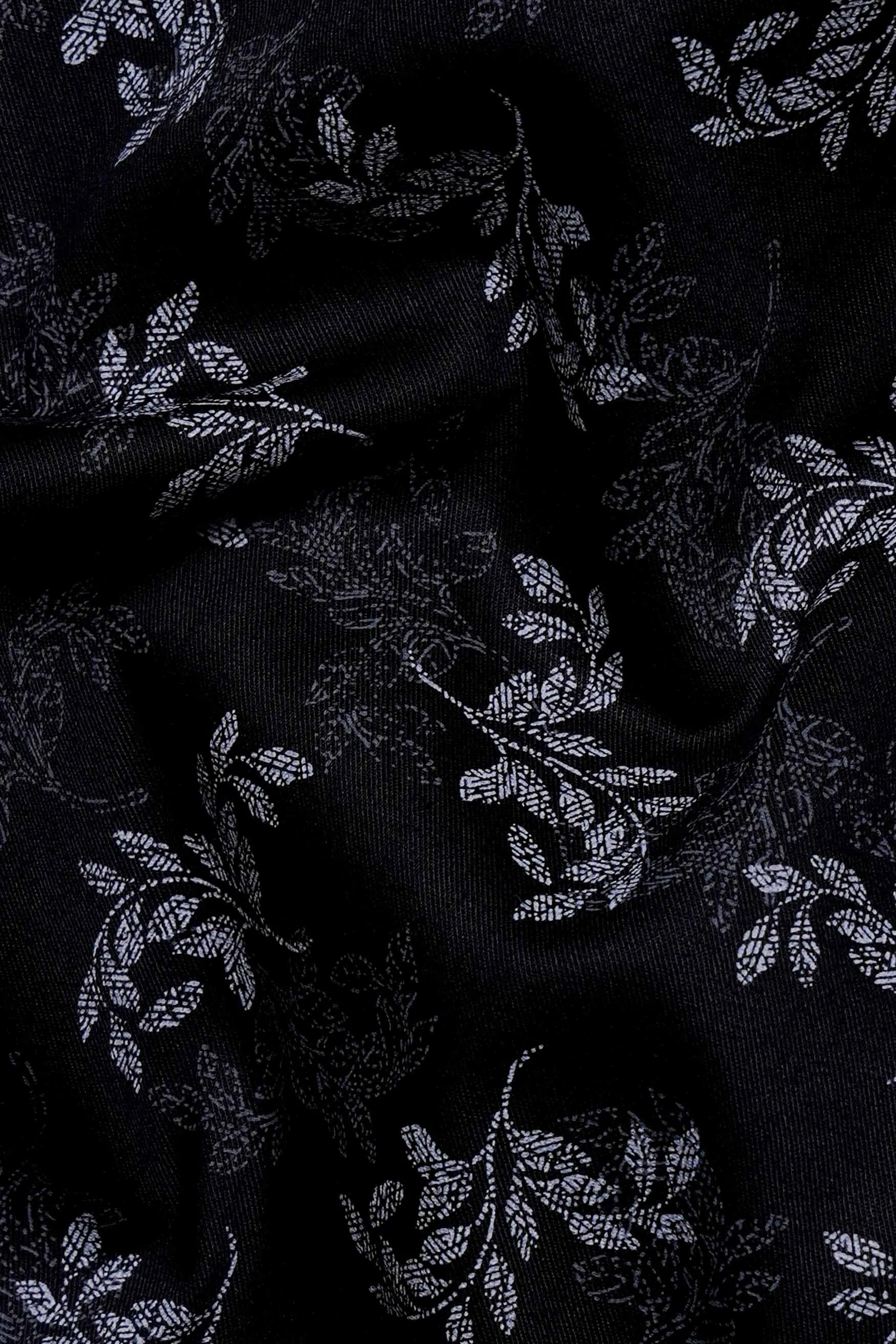 Jade Black with Nickel Gray and Ebony Blue Leaves Printed Subtle Sheen Super Soft Premium Cotton Designer Shirt sold by French Crown product image thumbnail 3