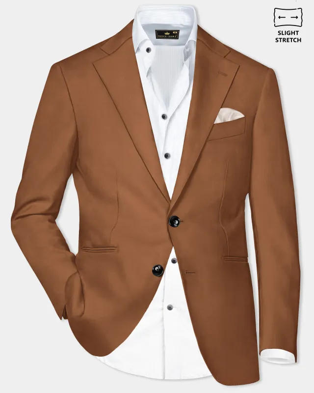 Cinnamon Oak-Sienna Brown Solid Wool Rich Single Breasted Slight Stretch Blazer sold by French Crown