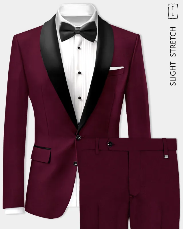 Regal Maroon-Tamarind Solid Wool Rich Slight Stretch Tuxedo Suit made by French Crown