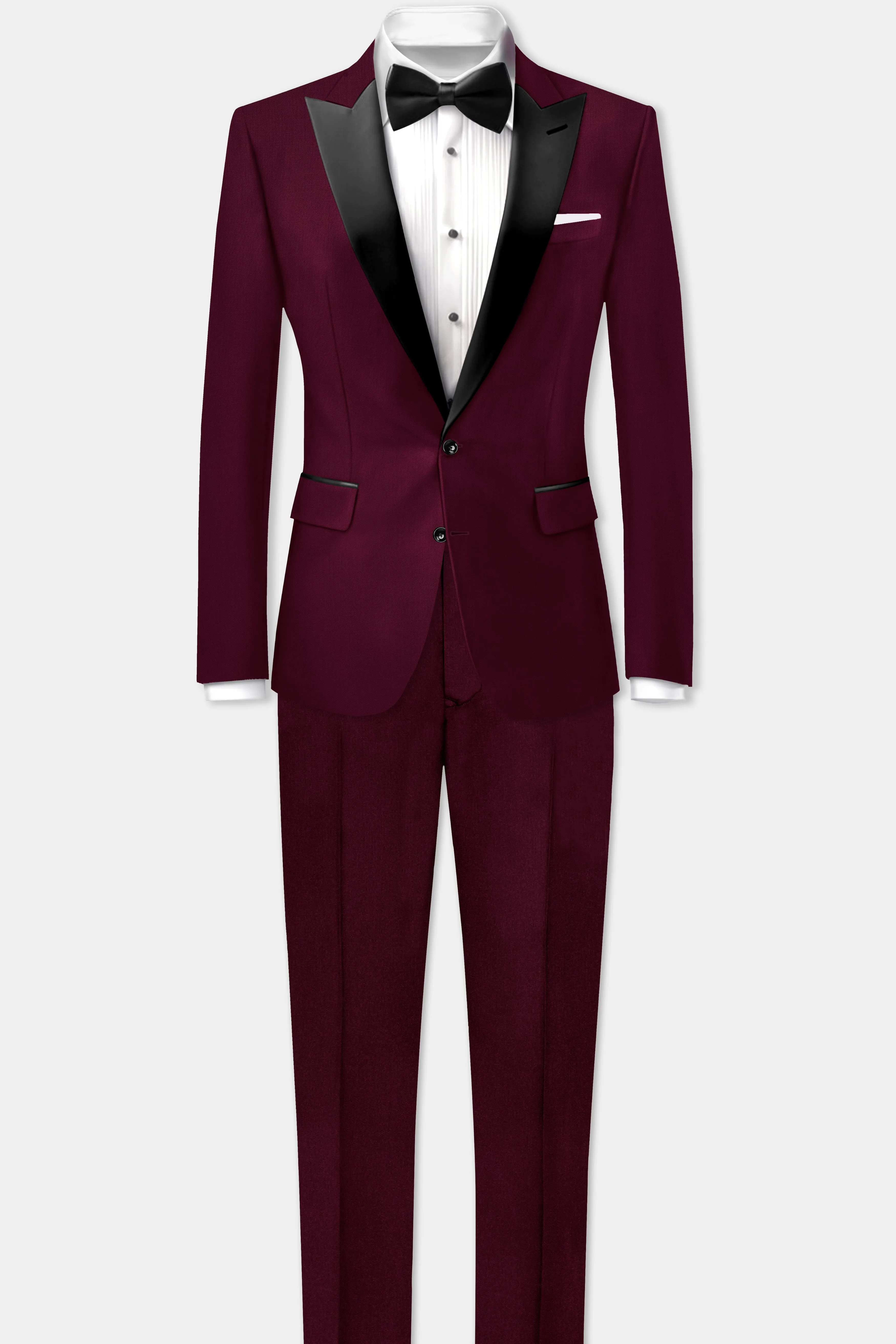 Regal Maroon-Tamarind Solid Wool Rich Peak Lapel Tuxedo Slight Stretch Suit sold by French Crown product image thumbnail 4