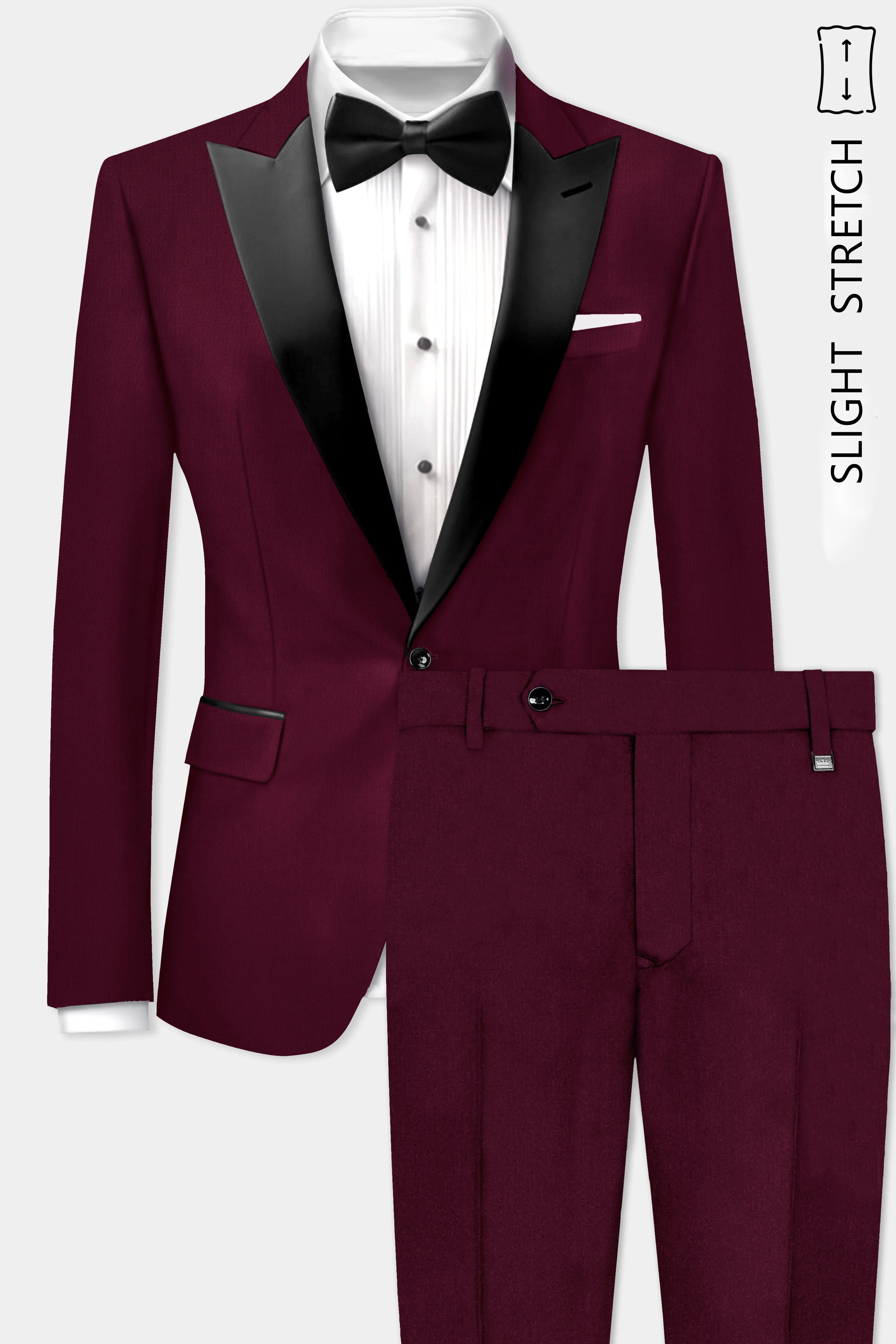 Regal Maroon-Tamarind Solid Wool Rich Peak Lapel Tuxedo Slight Stretch Suit sold by French Crown product image thumbnail 2