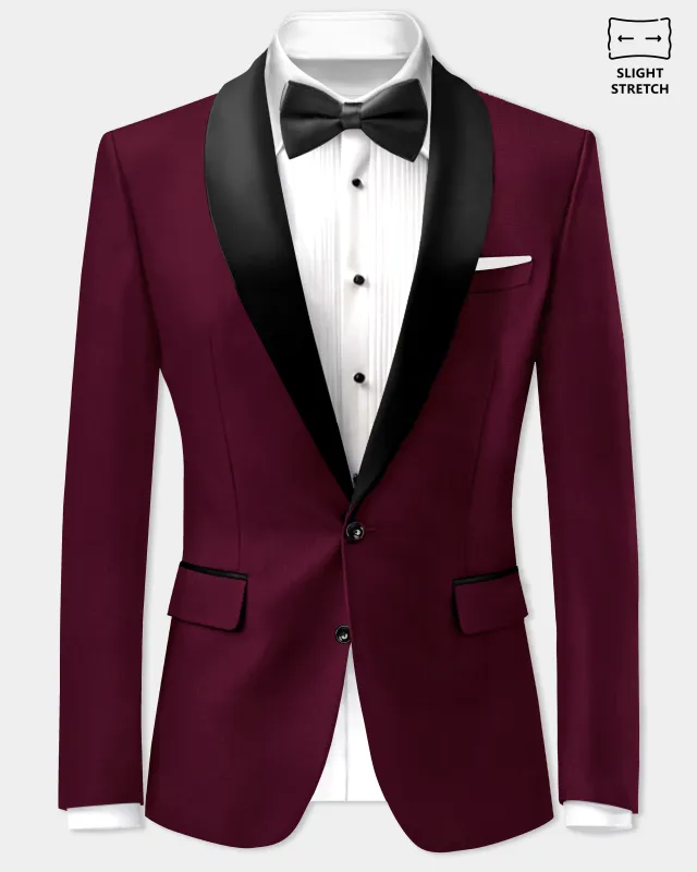 Regal Maroon-Tamarind Solid Wool Rich Tuxedo Slight Stretch Blazer sold by French Crown