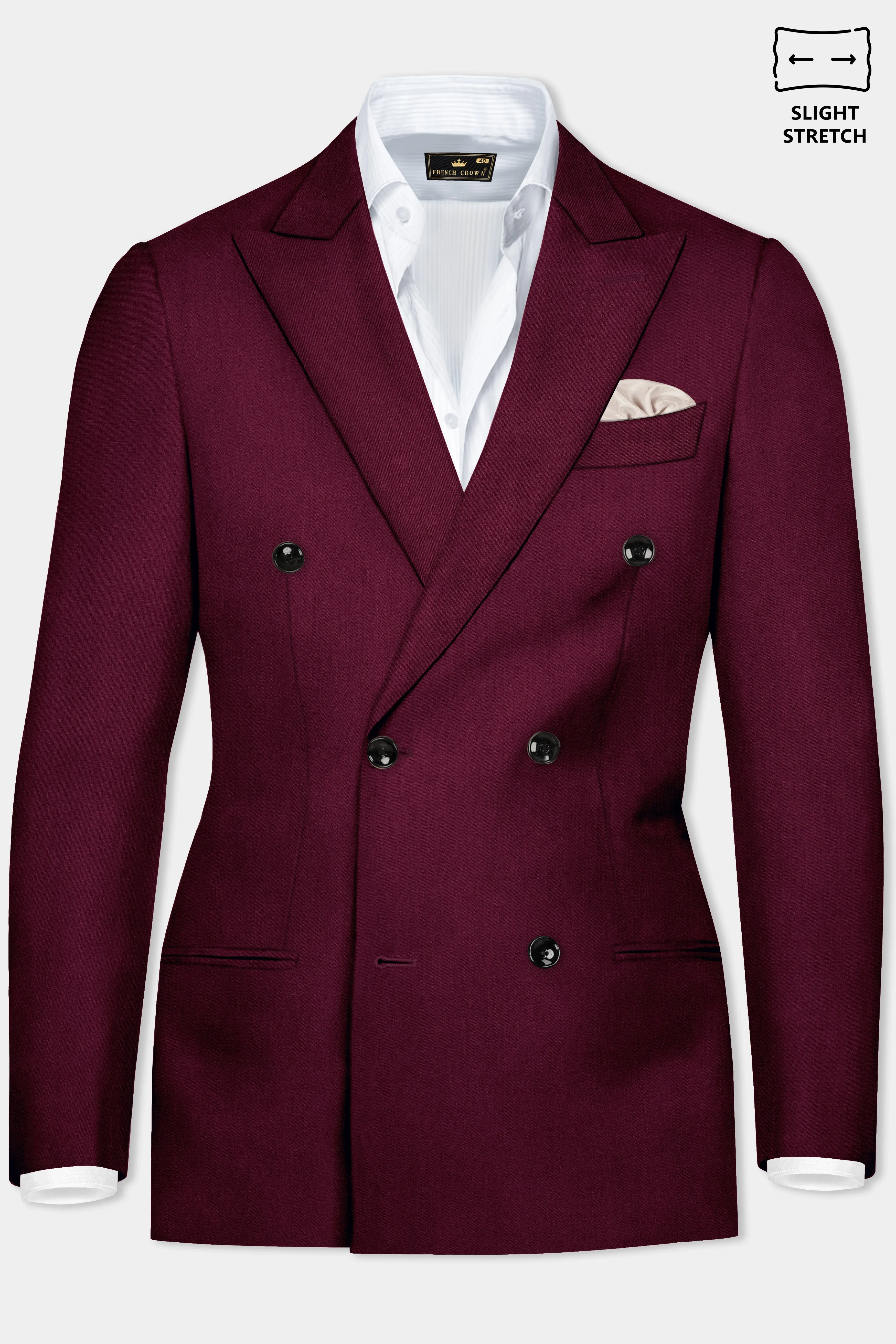 Regal Maroon-Tamarind Solid Wool Rich Double Breasted Slight Stretch Blazer sold by French Crown product image thumbnail 2