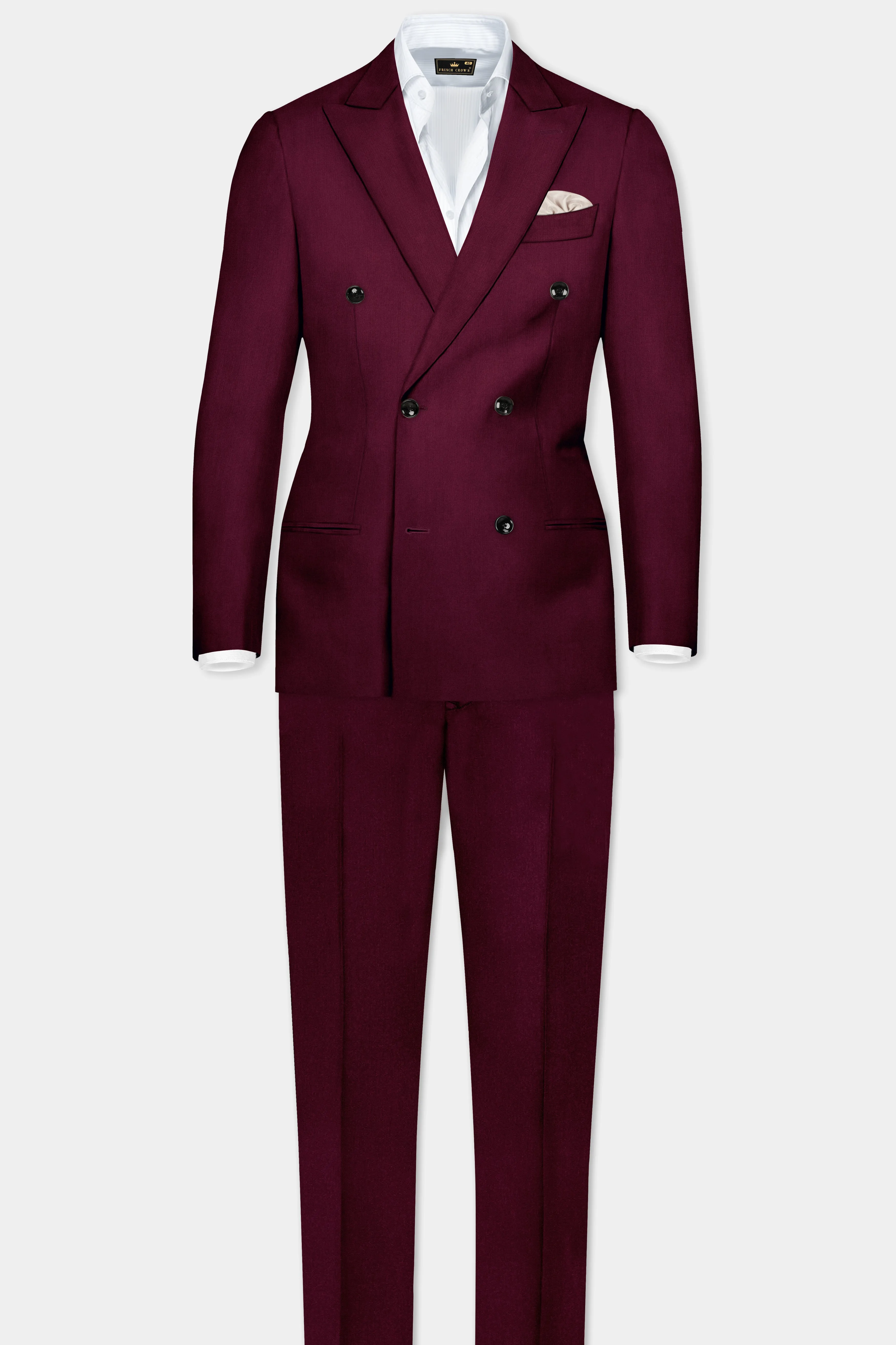 Regal Maroon-Tamarind Solid Wool Rich Double Breasted Slight Stretch Suit sold by French Crown product image thumbnail 4