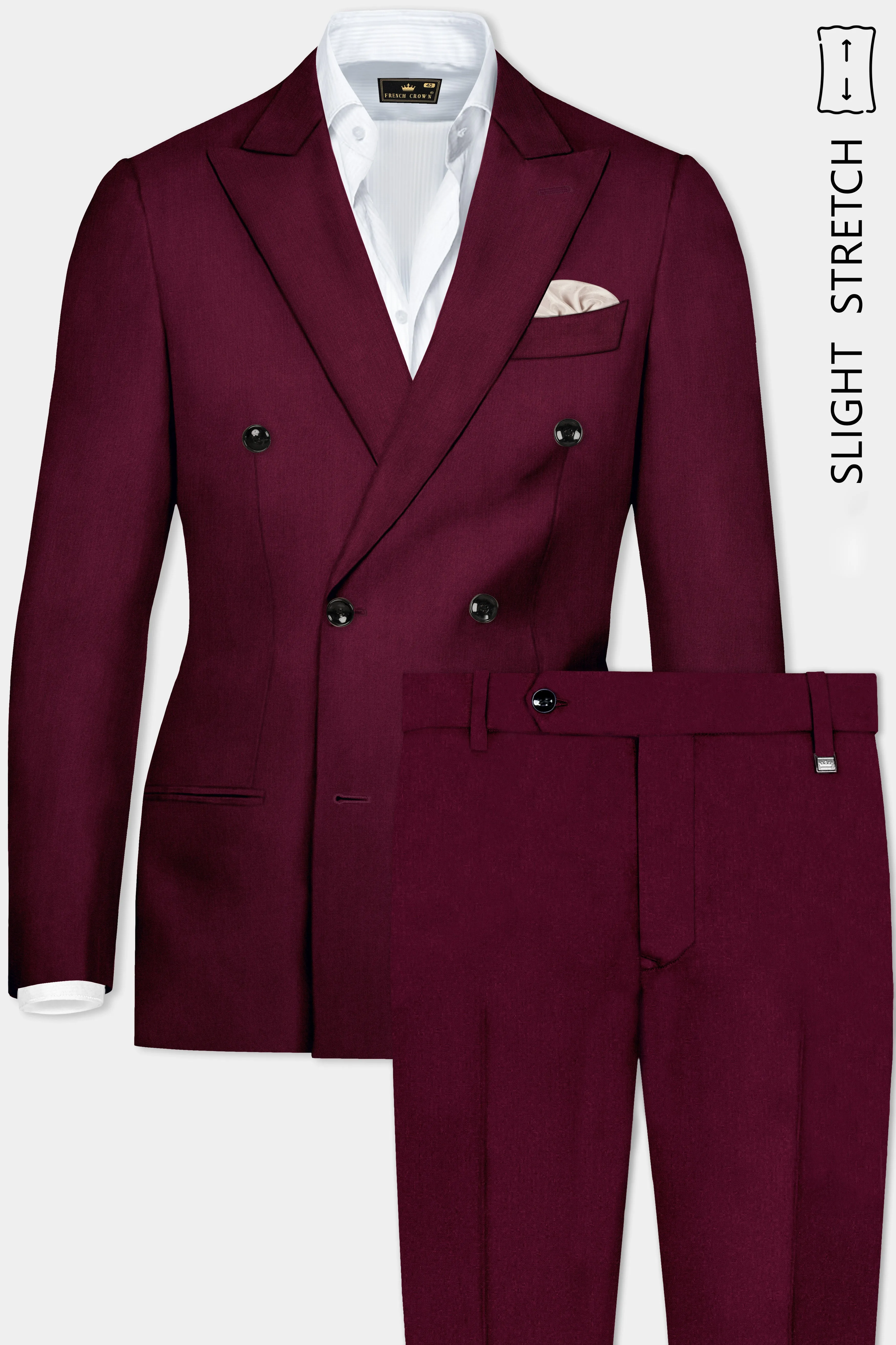 Regal Maroon-Tamarind Solid Wool Rich Double Breasted Slight Stretch Suit sold by French Crown product image thumbnail 2