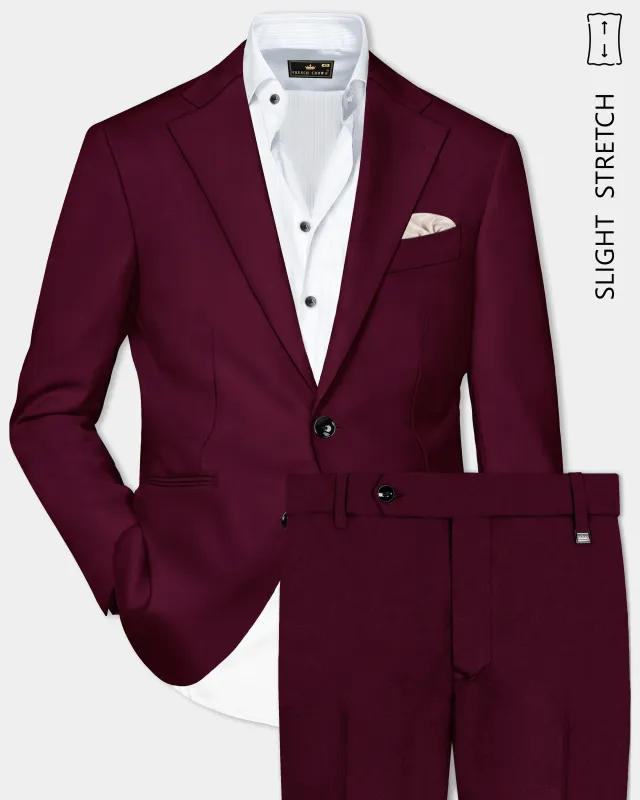 Regal Maroon-Tamarind Solid Wool Rich Single Breasted Slight Stretch Suit sold by French Crown