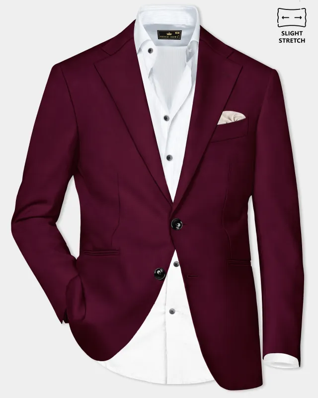 Regal Maroon-Tamarind Solid Wool Rich Single Breasted Slight Stretch Blazer sold by French Crown
