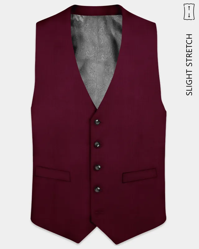 Regal Maroon-Tamarind Solid Wool Rich Slight Stretch Waistcoat sold by French Crown