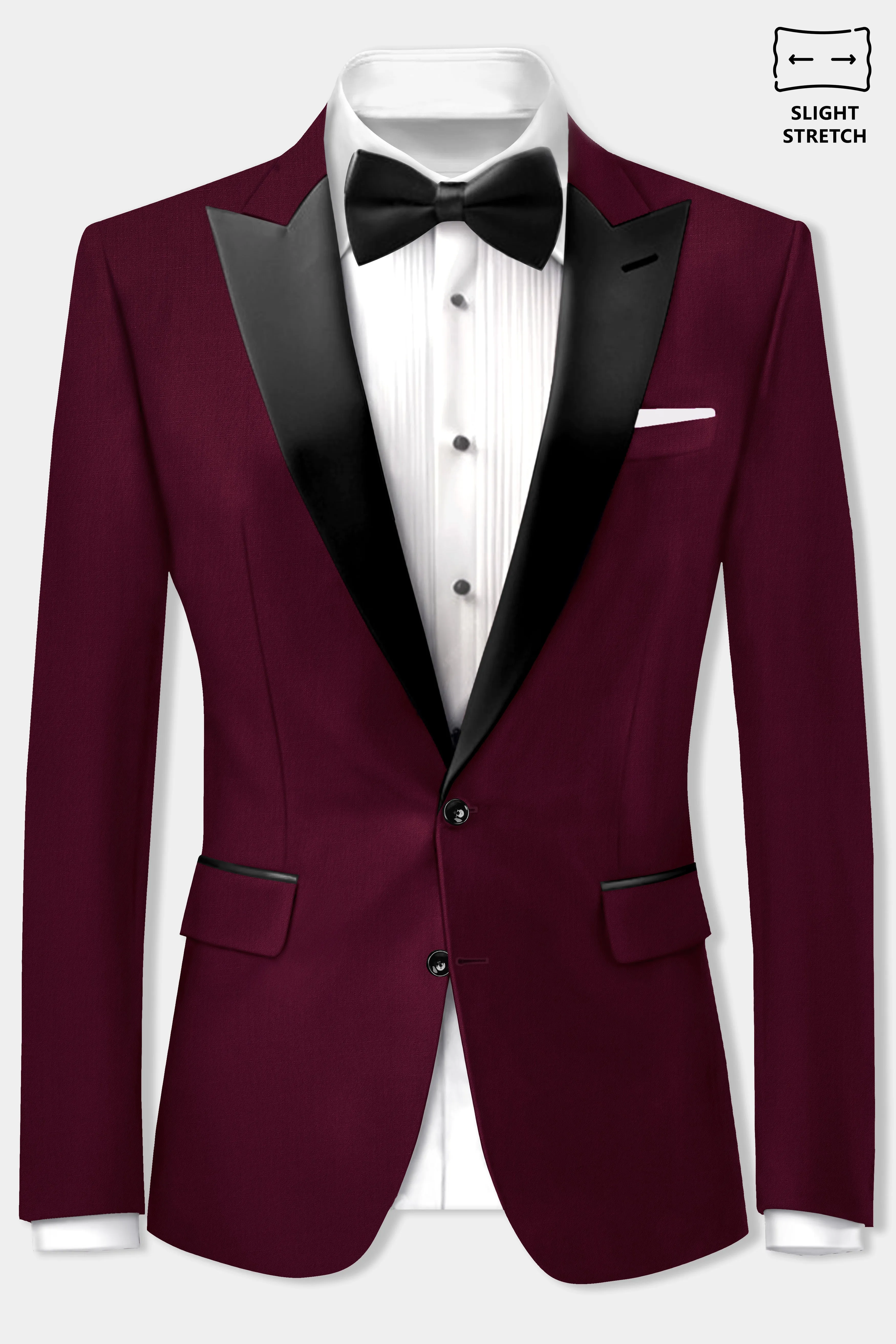Regal Maroon-Tamarind Solid Wool Rich Peak Lapel Tuxedo Slight Stretch Blazer sold by French Crown product image thumbnail 2