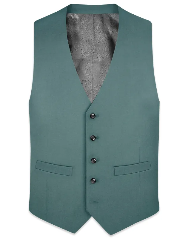Travliam-William Green Wool Rich Slight Stretch Waistcoat sold by French Crown