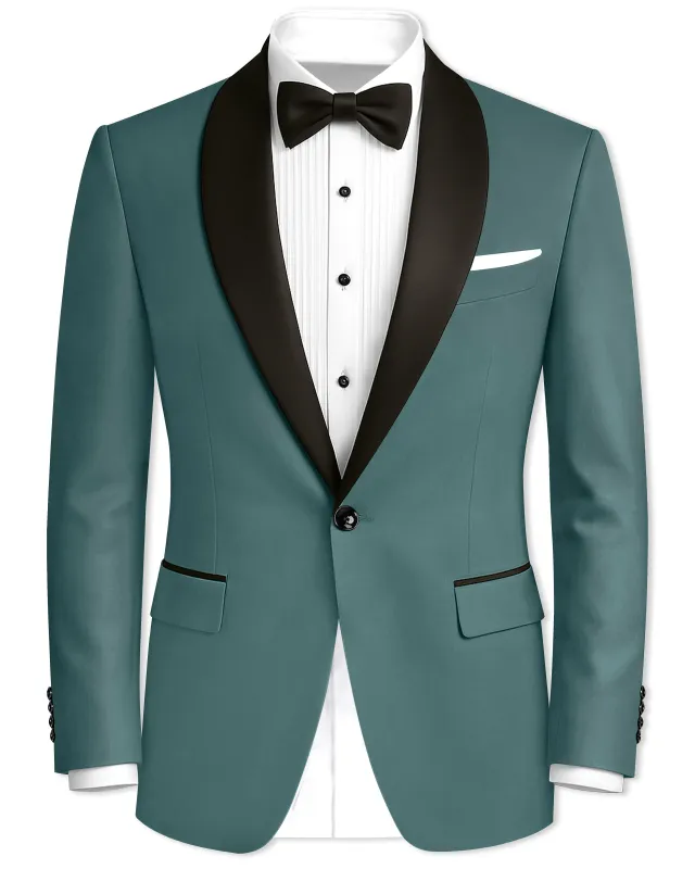 Travliam-William Green Wool Rich Tuxedo Slight Stretch Blazer sold by French Crown