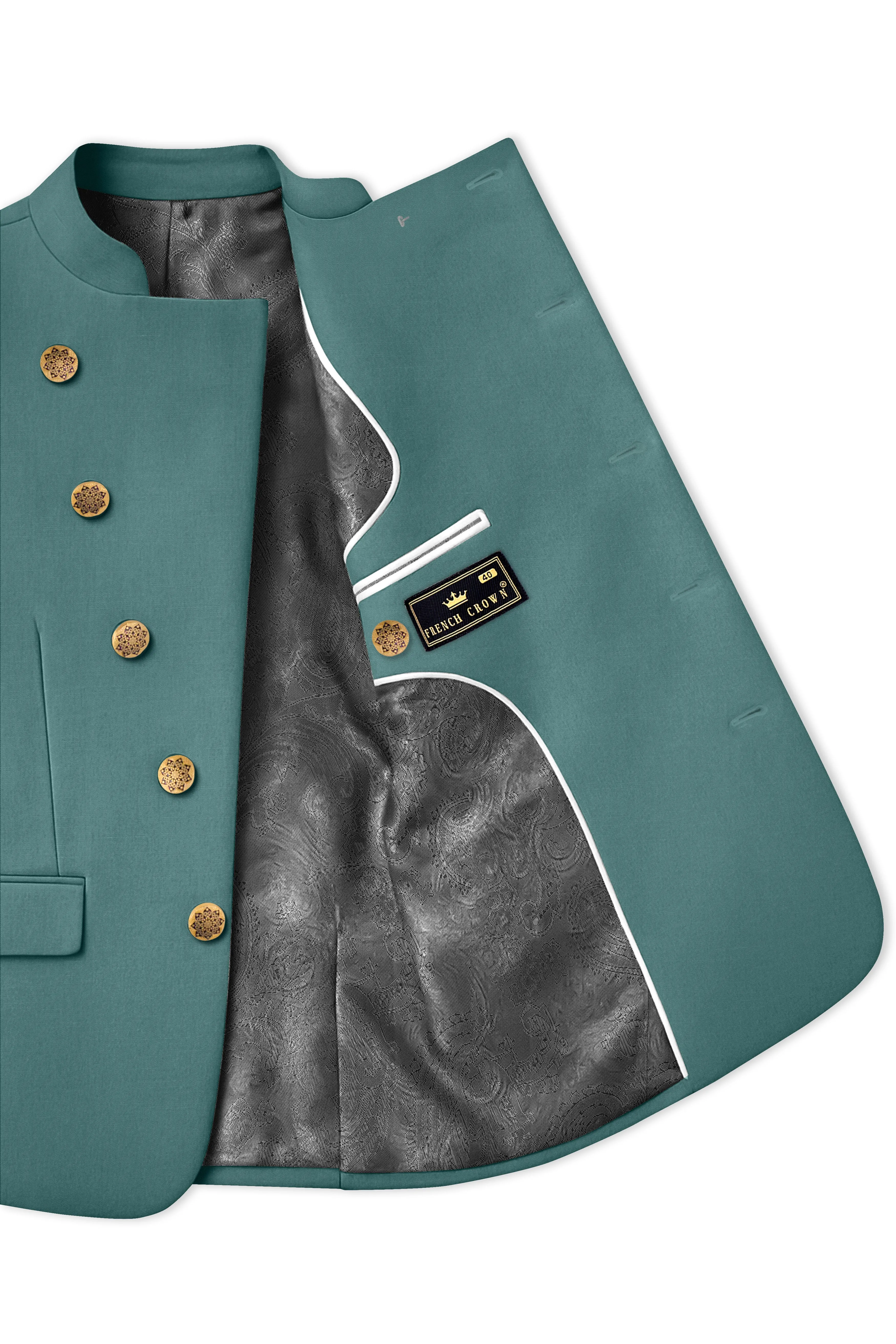 Travliam-William Green Wool Rich Cross Placket Bandhgala Slight Stretch Suit sold by French Crown product image thumbnail 5