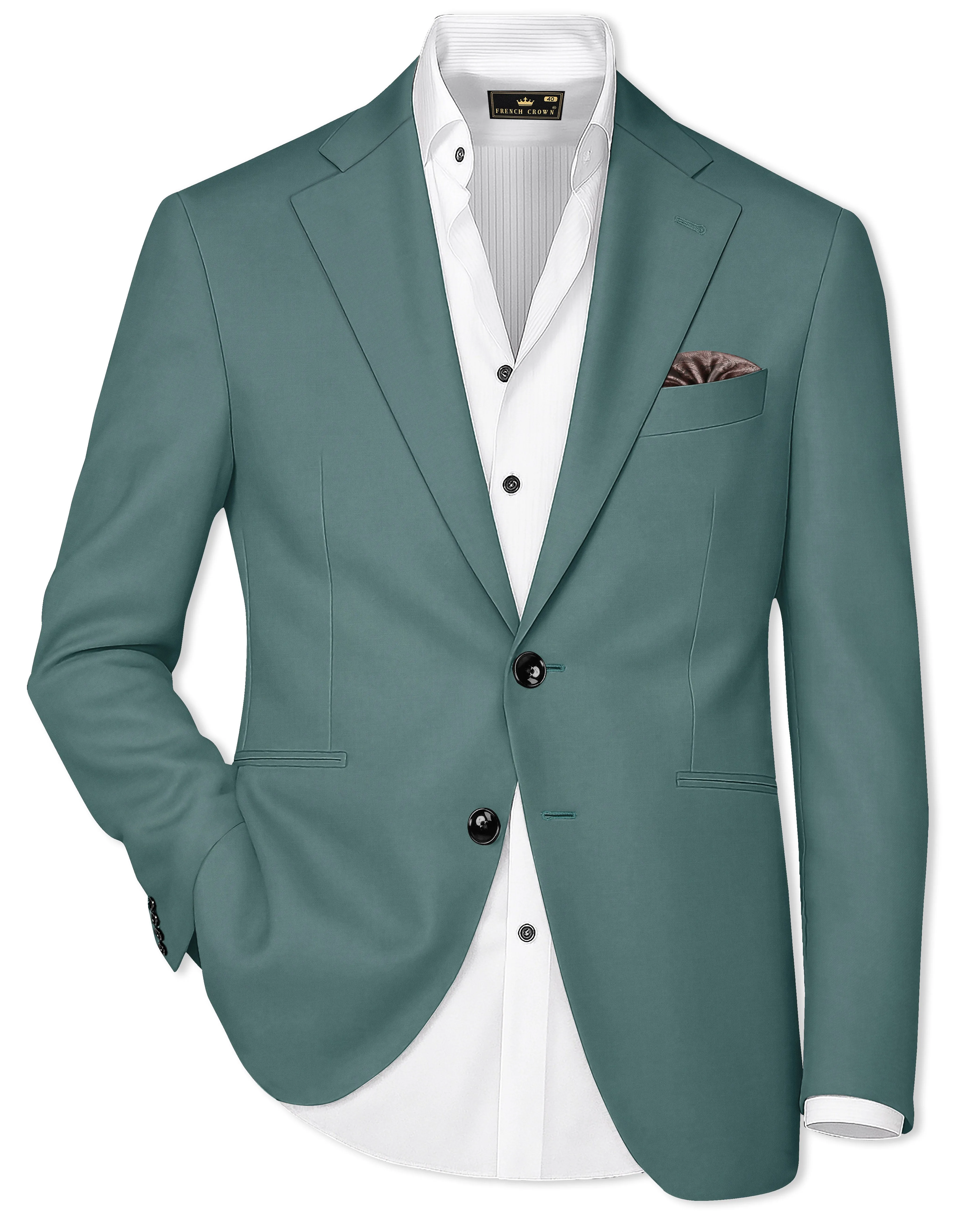 Travliam-William Green Wool Rich Single Breasted Slight Stretch Blazer sold by French Crown