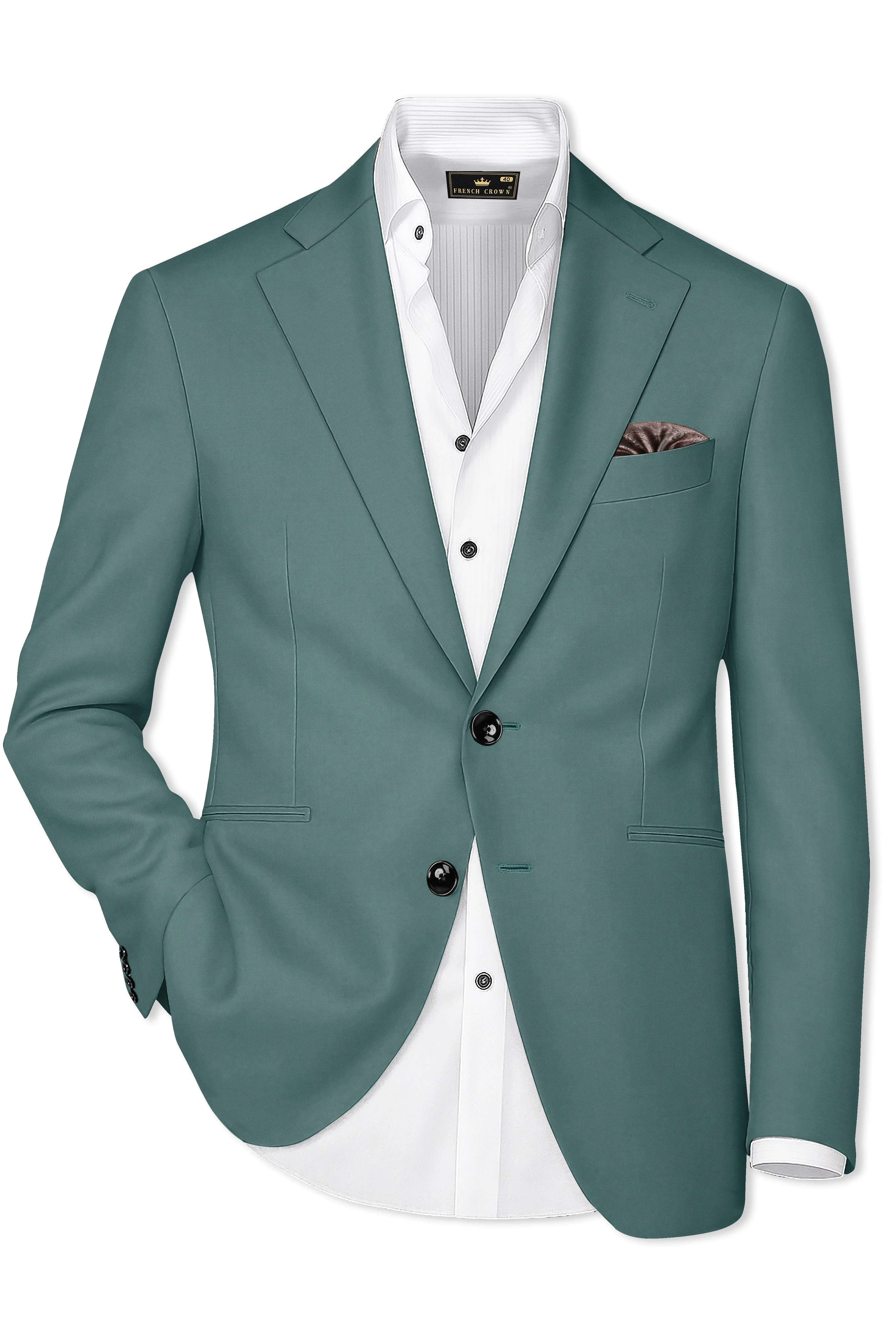 Travliam-William Green Wool Rich Single Breasted Slight Stretch Blazer sold by French Crown product image thumbnail 2