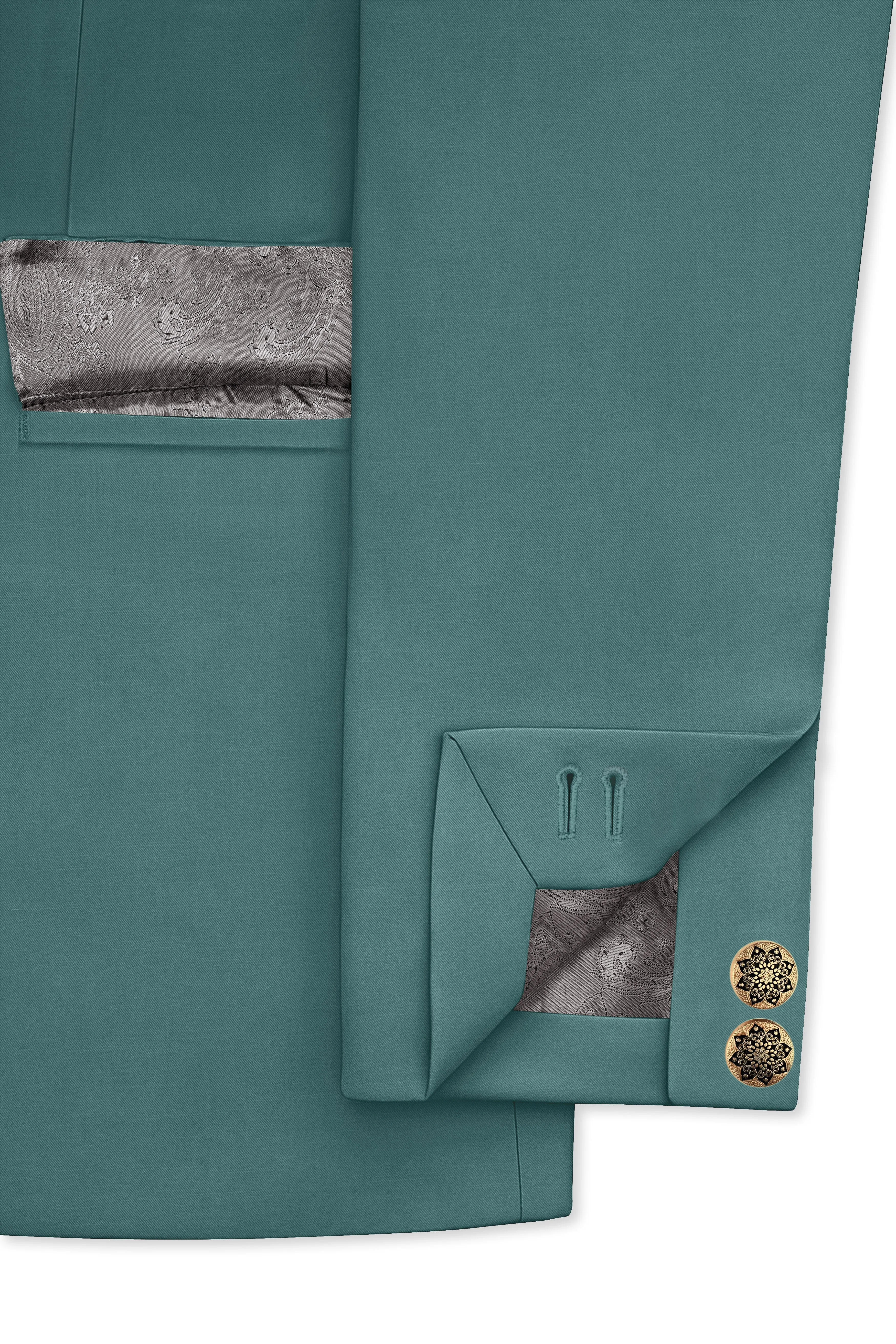 Travliam-William Green Wool Rich Cross Placket Bandhgala Slight Stretch Blazer sold by French Crown product image thumbnail 5