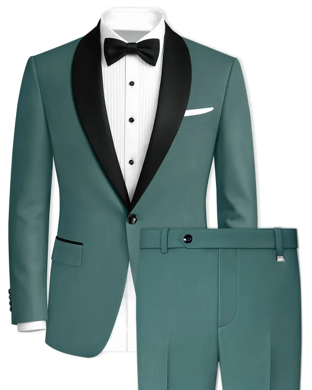 Travliam-William Green Wool Rich Tuxedo Slight Stretch Suit sold by French Crown