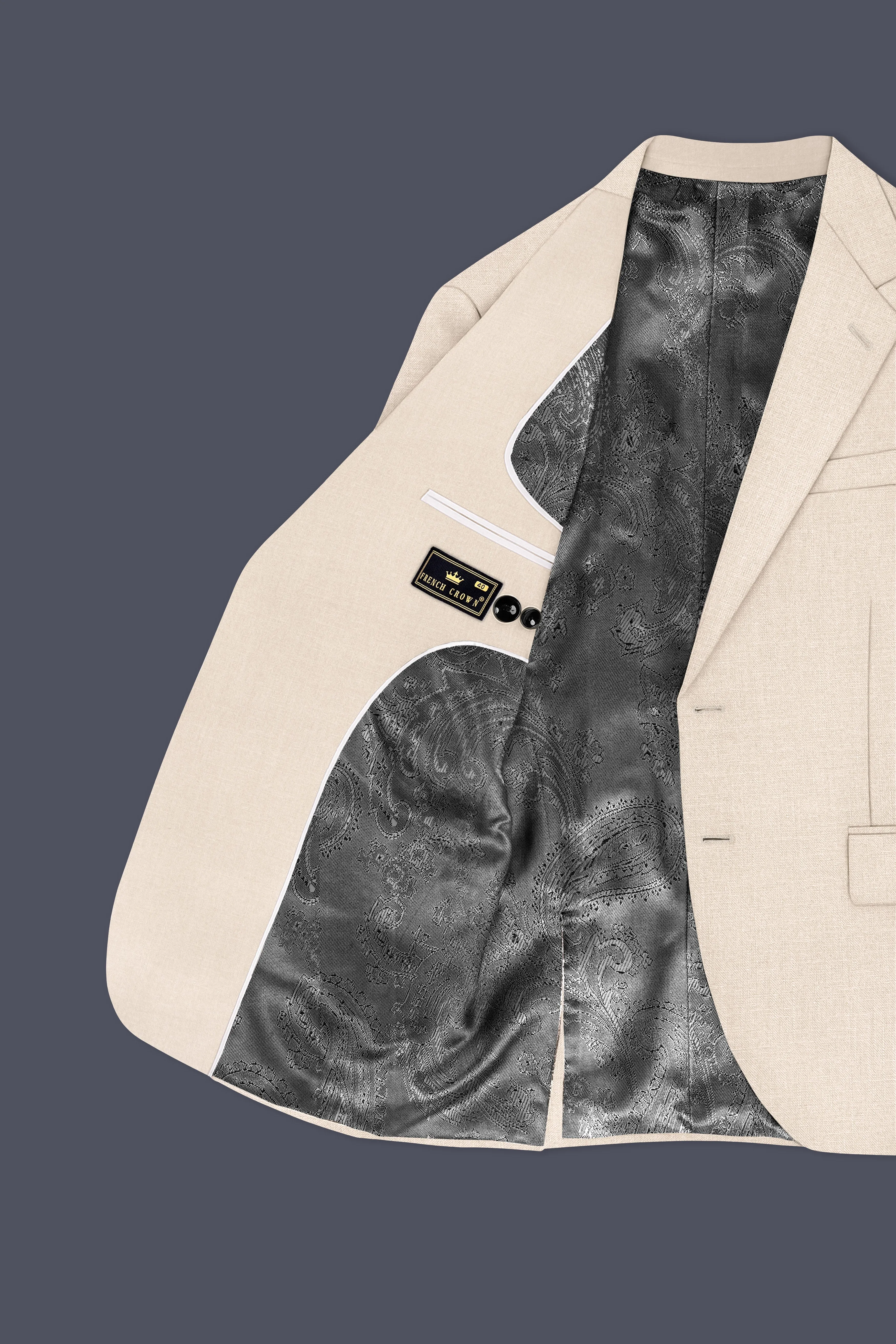 Ivoreo-Merino Cream Luxurious Linen Single Breasted Stretchable traveler Blazer sold by French Crown product image thumbnail 5