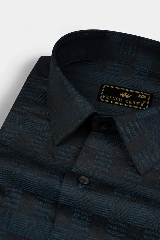 Cinder Blue Jacquard Textured Premium Cotton Shirt sold by French Crown
