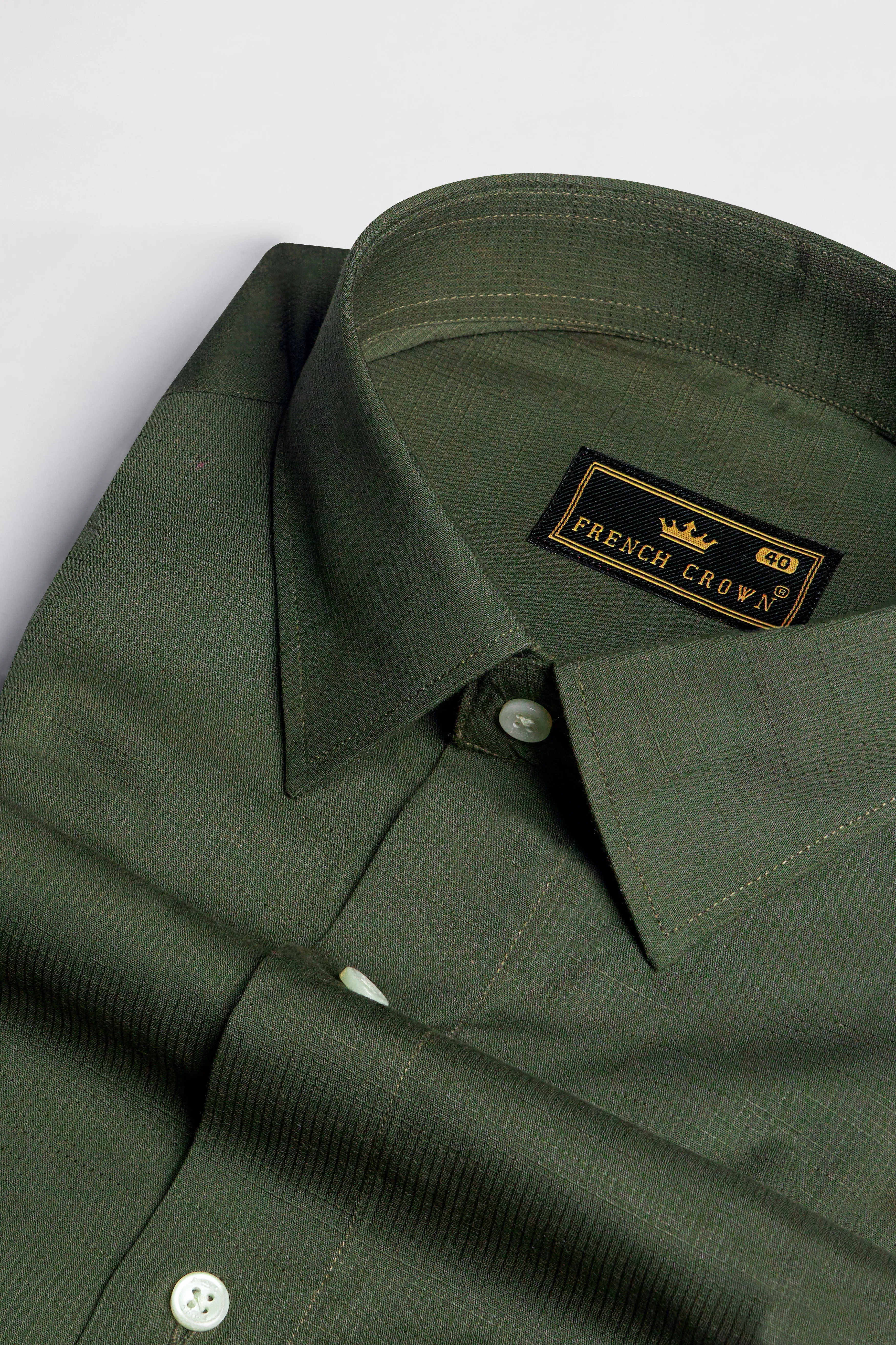 Asparagus Green Dobby Textured Premium Giza Cotton Shirt sold by French Crown