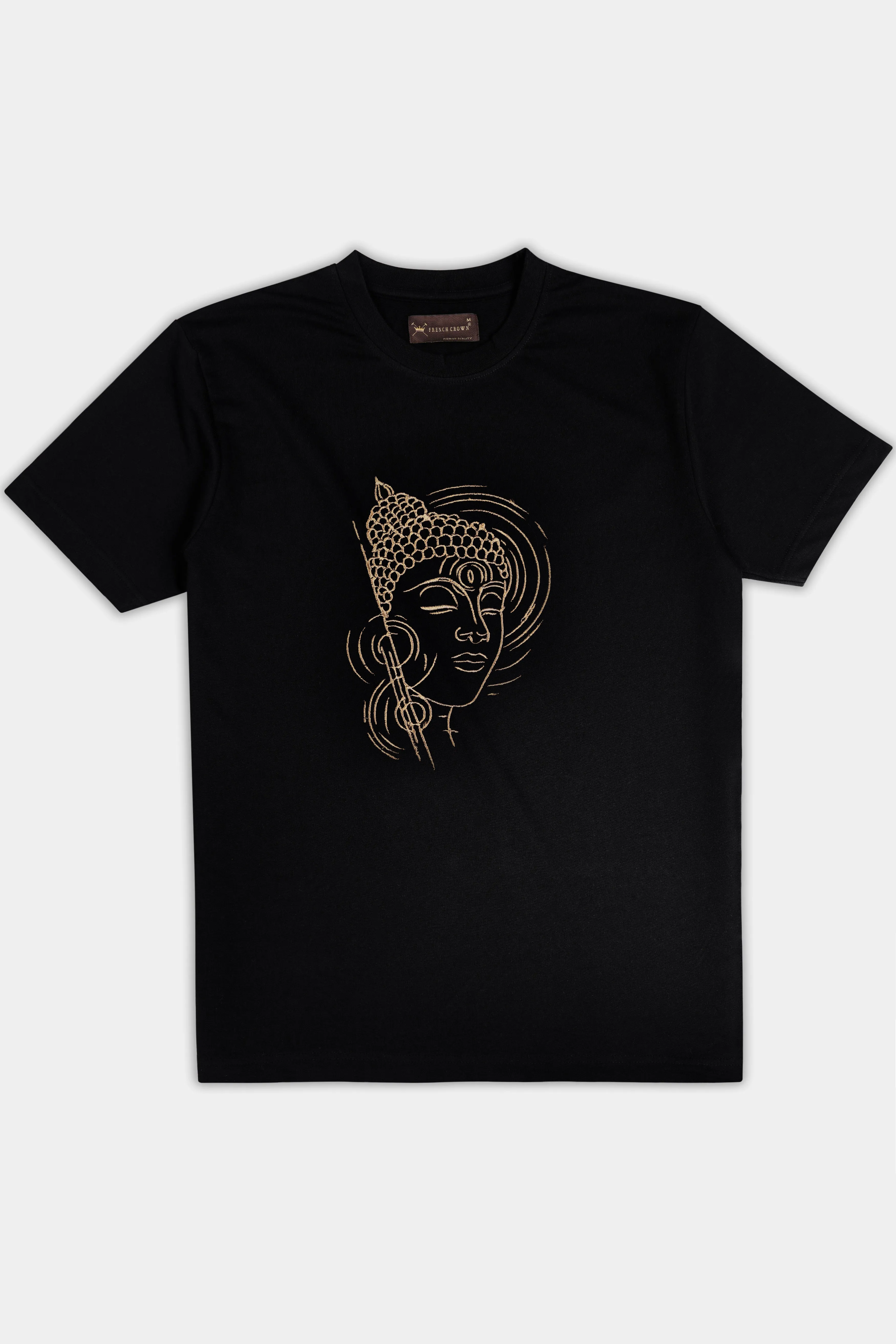 Jade Black Buddha Mandala Embroidered heavyweight Premium Cotton Designer T Shirt sold by French Crown product image thumbnail 2