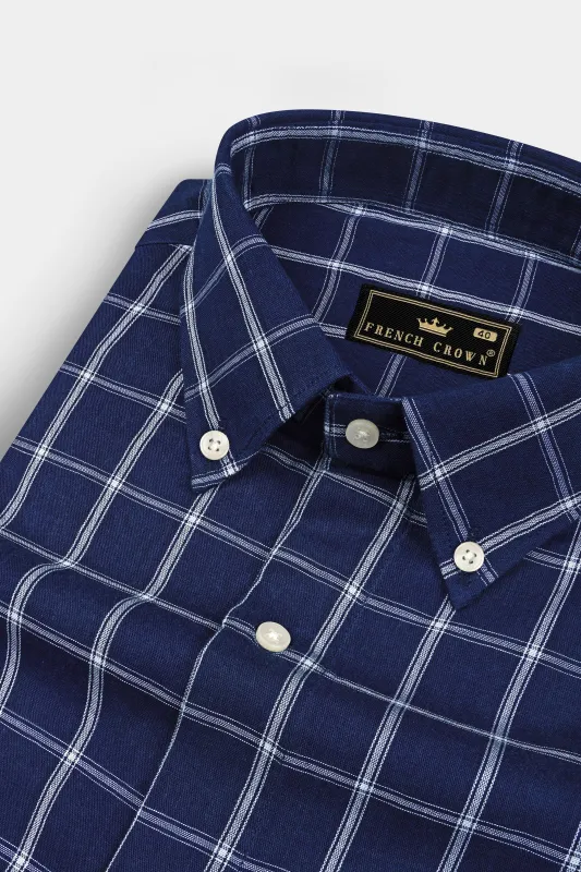 Blue Checked Twill Premium Cotton Shirt sold by French Crown