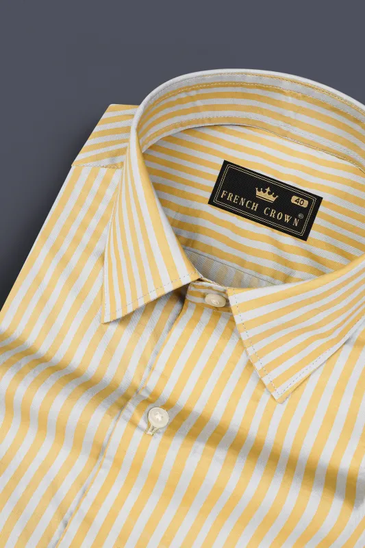 Harvest Yellow And Bright White Striped Premium Cotton Shirt sold by French Crown