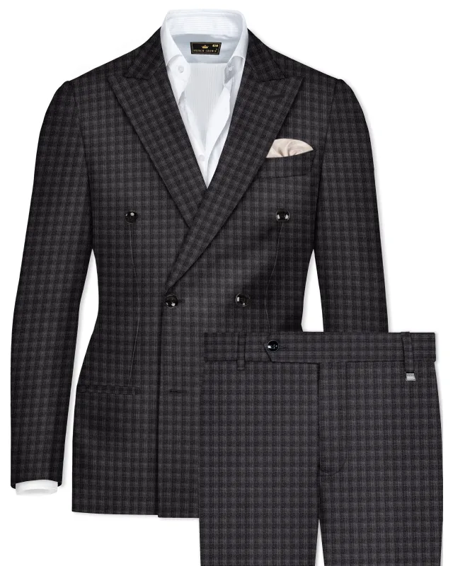 Piano Gray Plaid Wool Blend Double Breasted Suit sold by French Crown
