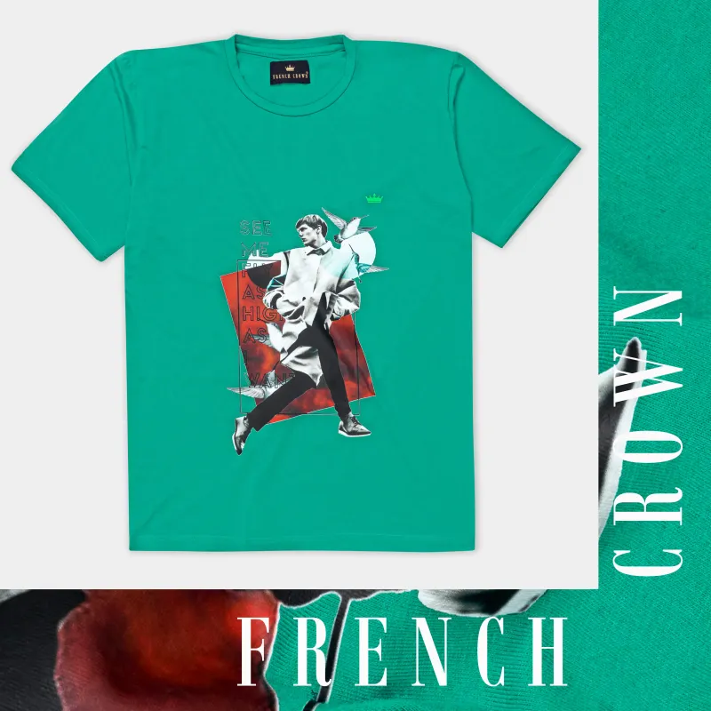 Gossamer Green Printed Premium Cotton T-shirt sold by French Crown