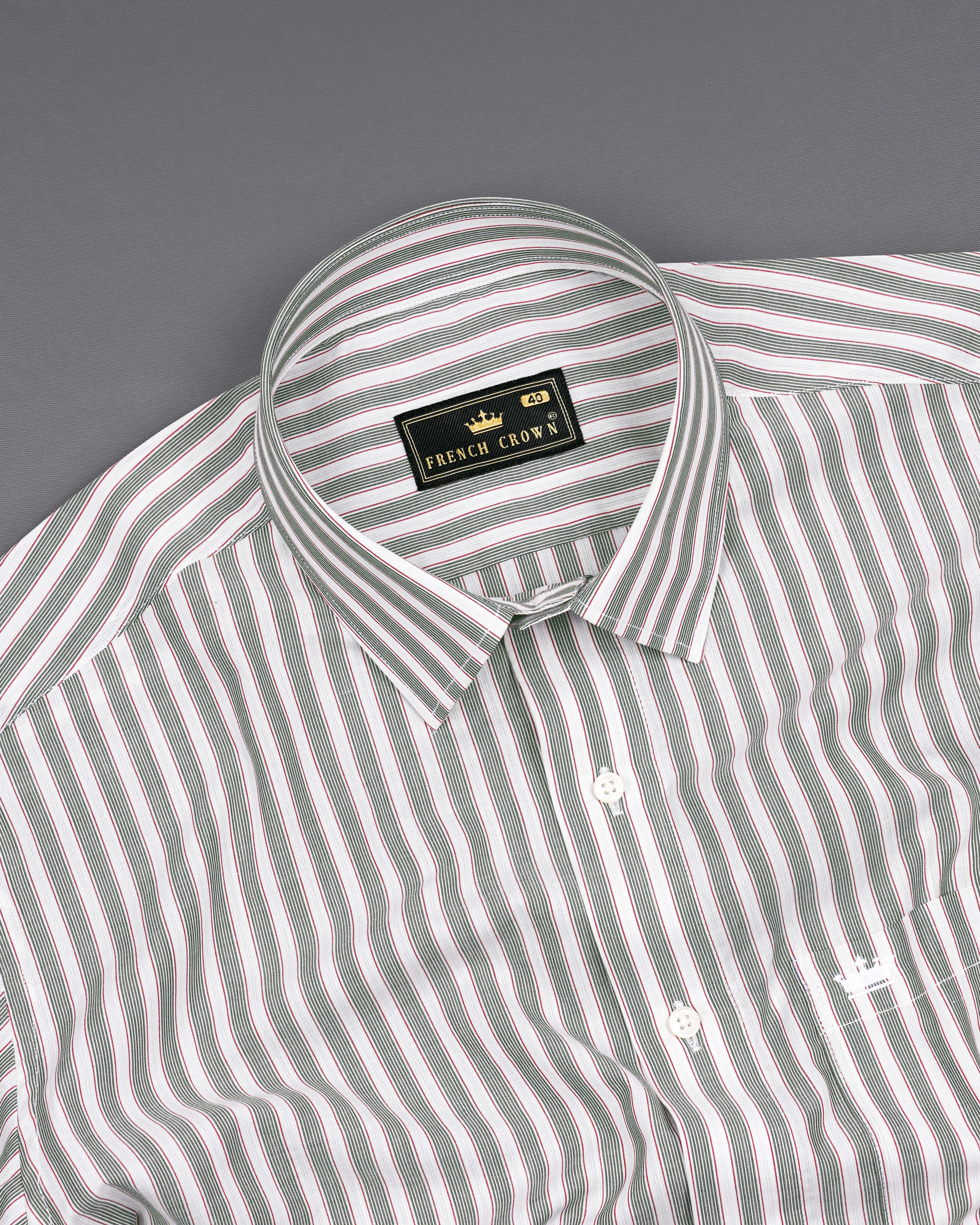 Bright White with Mallard Green and Monza Red Striped Premium Cotton Shirt sold by French Crown product image thumbnail 3