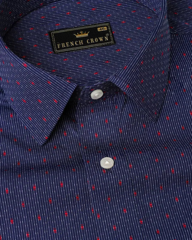 Port Gore Blue and Cadmium Red Dobby Textured Premium Giza Cotton Shirt sold by French Crown