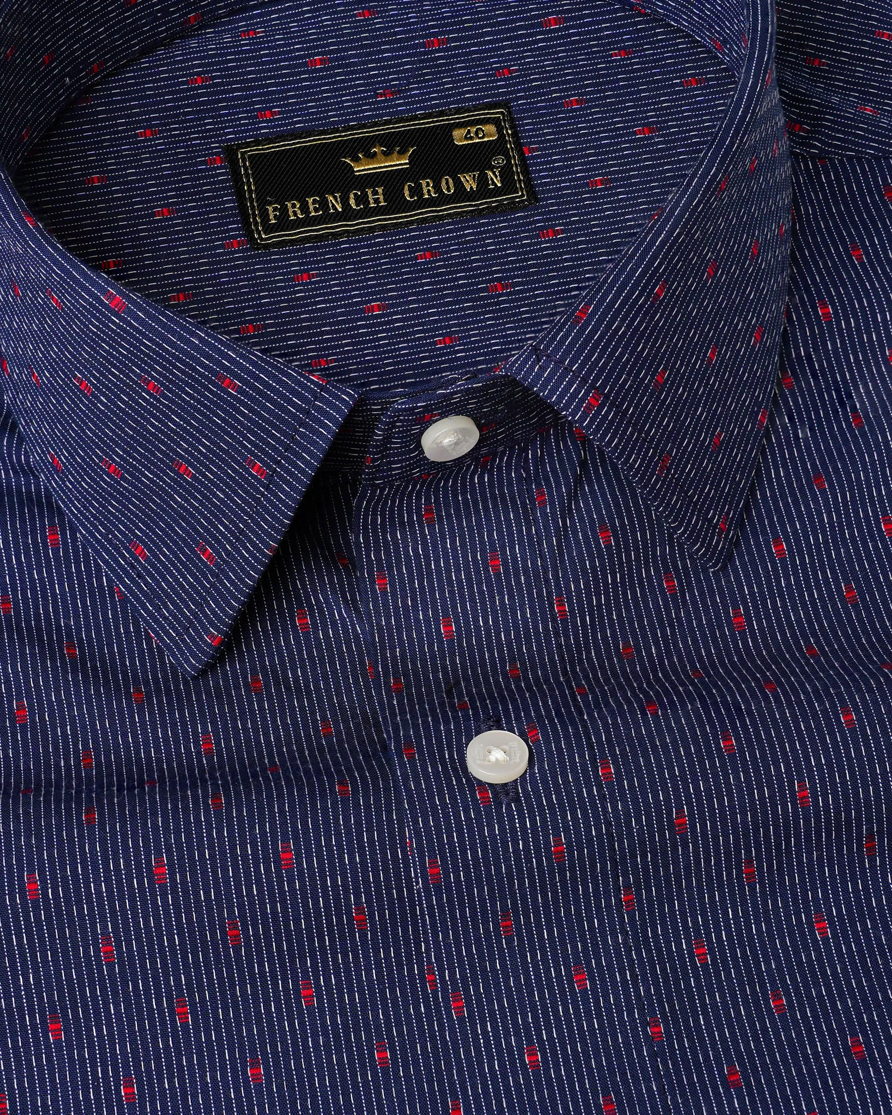 Port Gore Blue and Cadmium Red Dobby Textured Premium Giza Cotton Shirt sold by French Crown