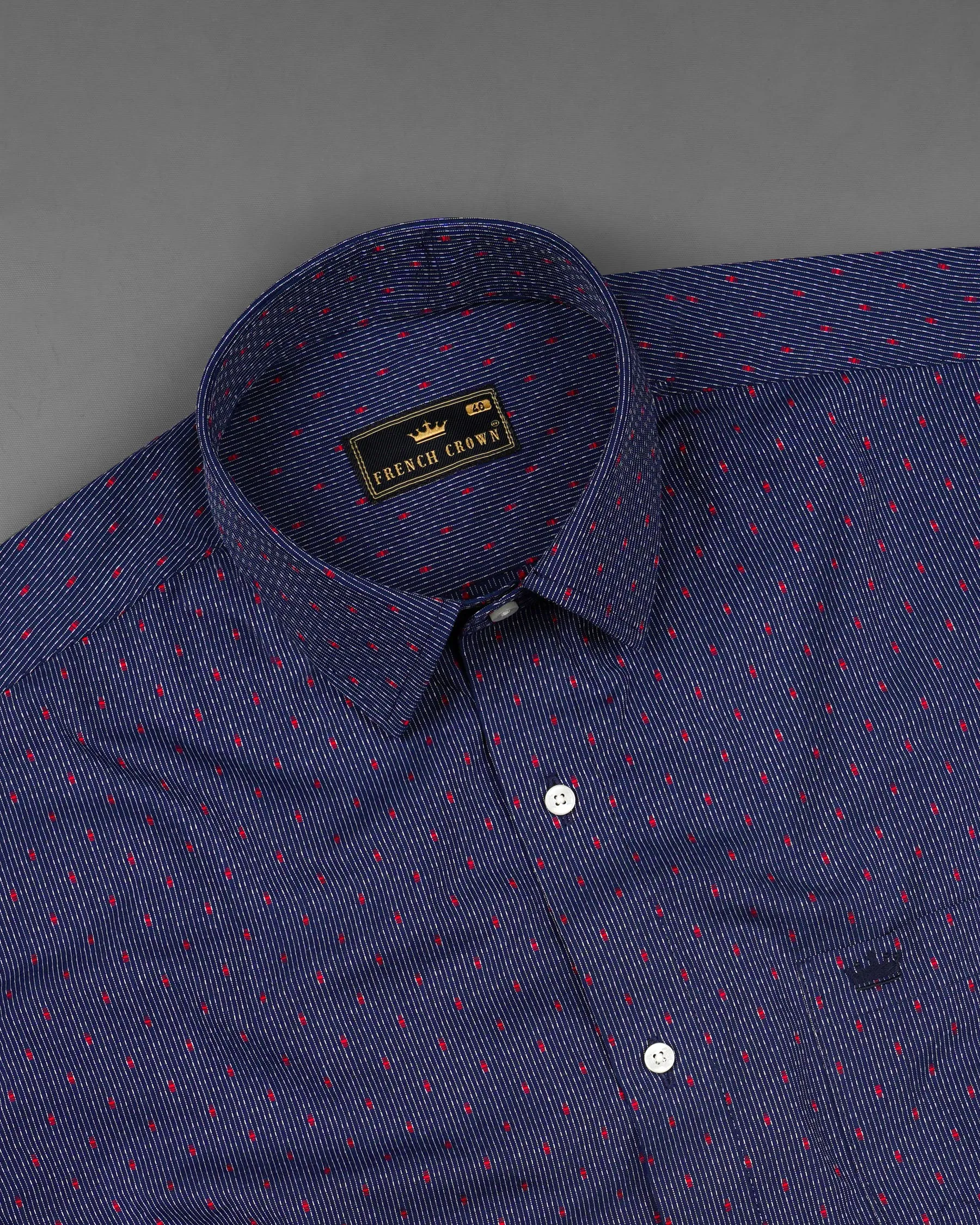 Port Gore Blue and Cadmium Red Dobby Textured Premium Giza Cotton Shirt sold by French Crown product image thumbnail 4