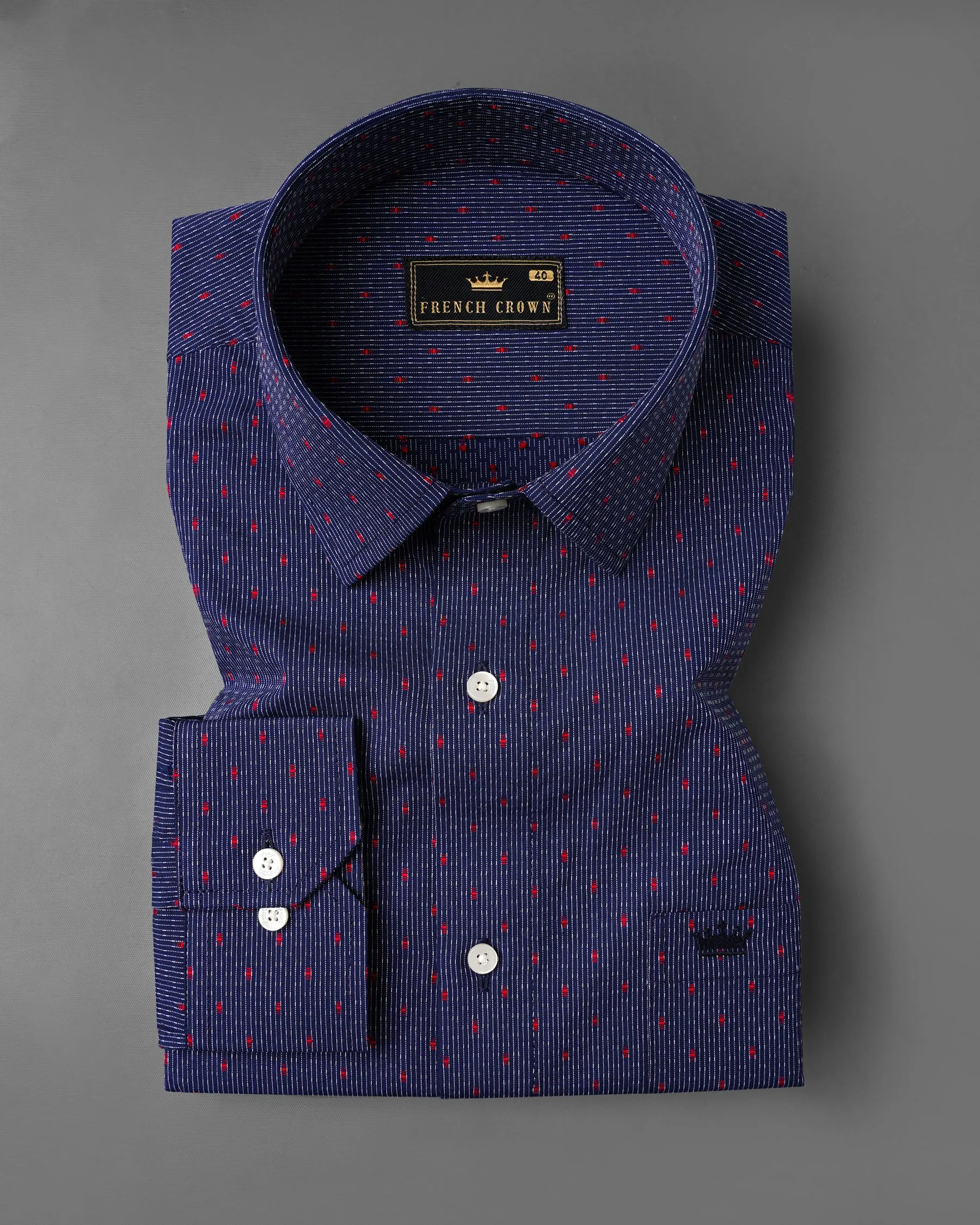 Port Gore Blue and Cadmium Red Dobby Textured Premium Giza Cotton Shirt sold by French Crown product image thumbnail 3