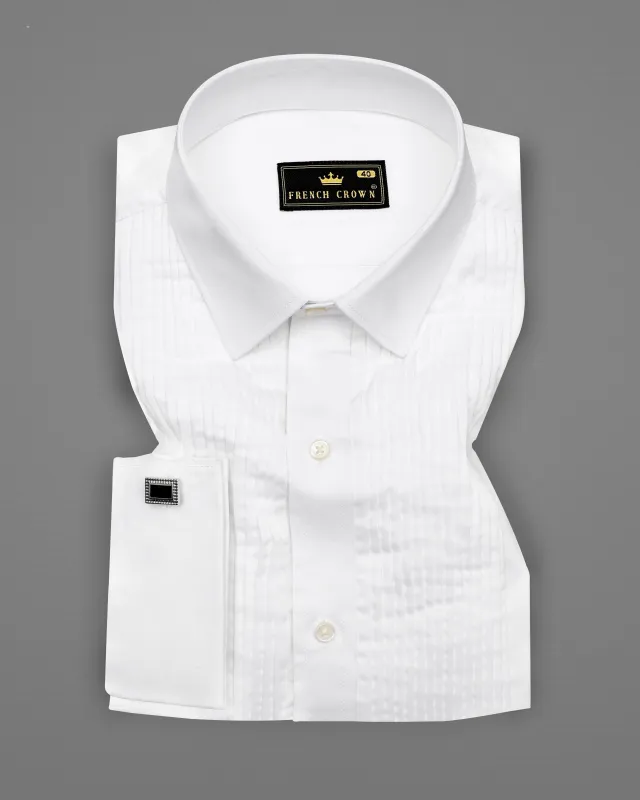 Bright White Twill Premium Cotton Tuxedo Shirt sold by French Crown