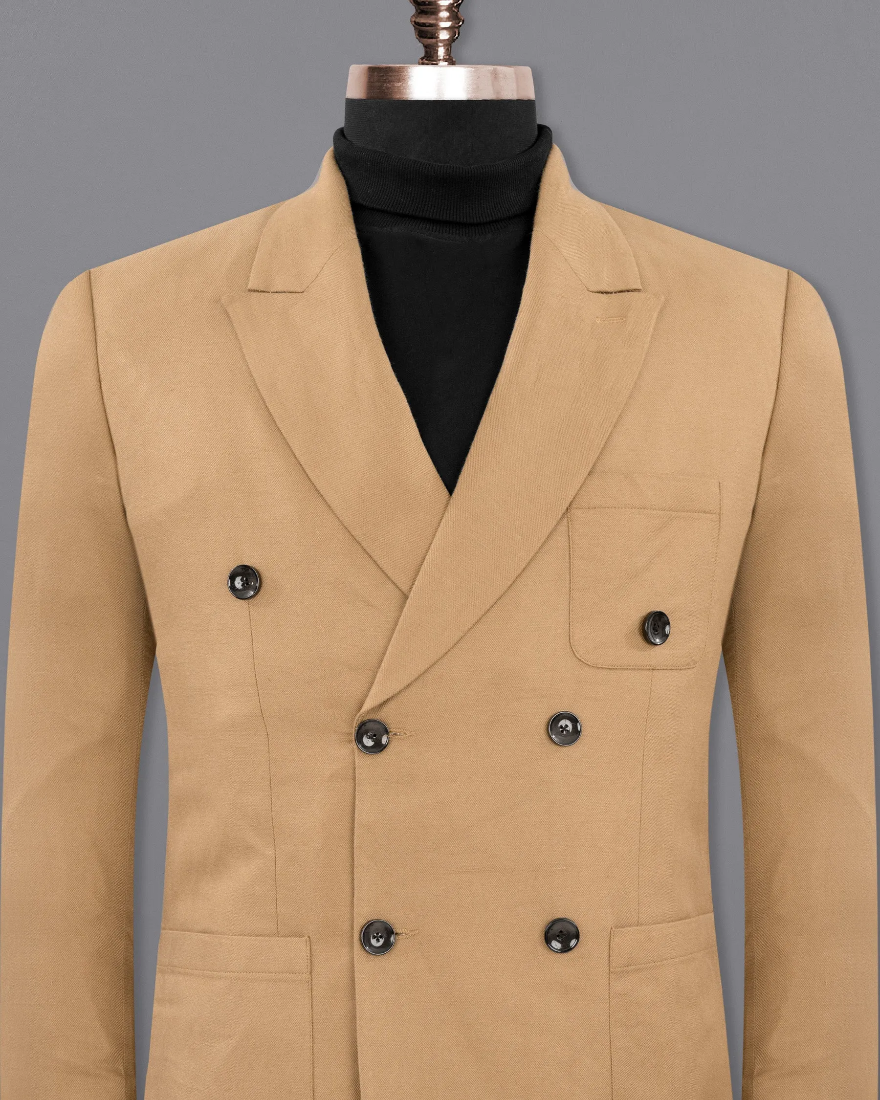 Pale Taupe Double Breasted Luxurious Linen Sports Blazer sold by French Crown product image thumbnail 2