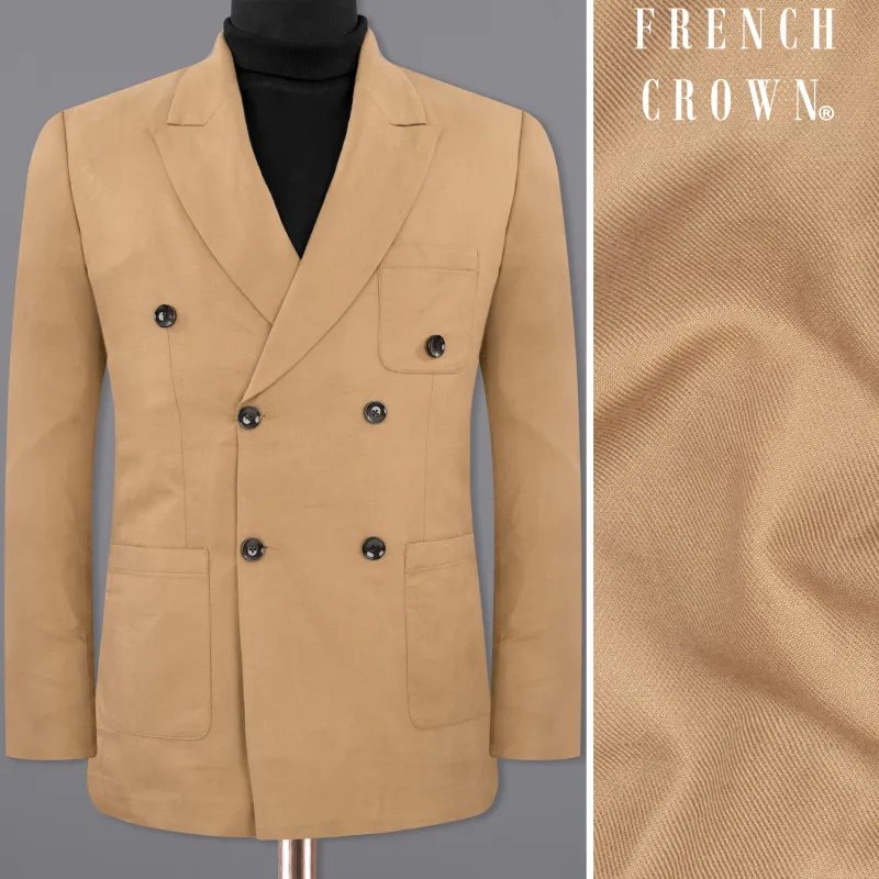 Pale Taupe Double Breasted Luxurious Linen Sports Blazer sold by French Crown