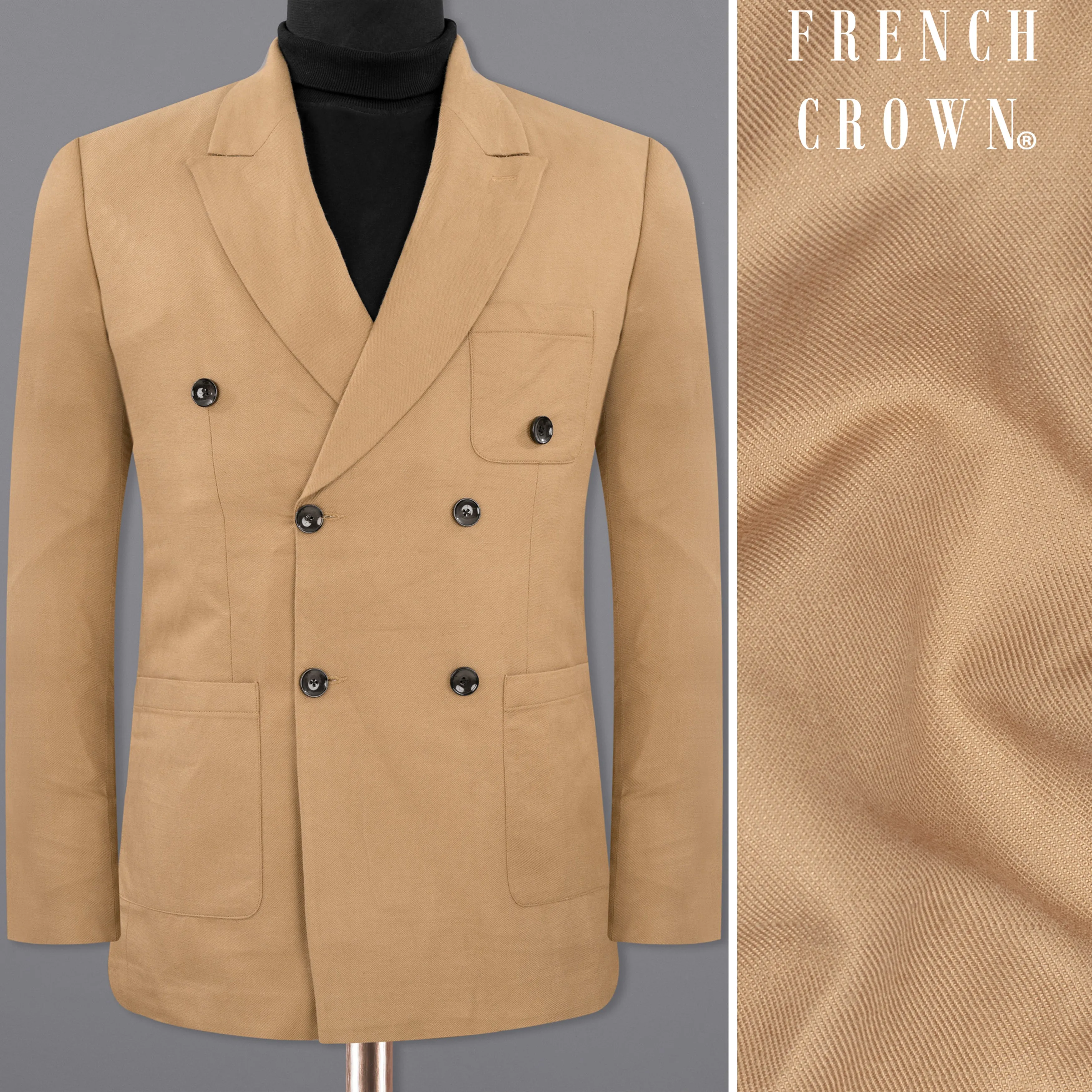 Pale Taupe Double Breasted Luxurious Linen Sports Blazer sold by French Crown