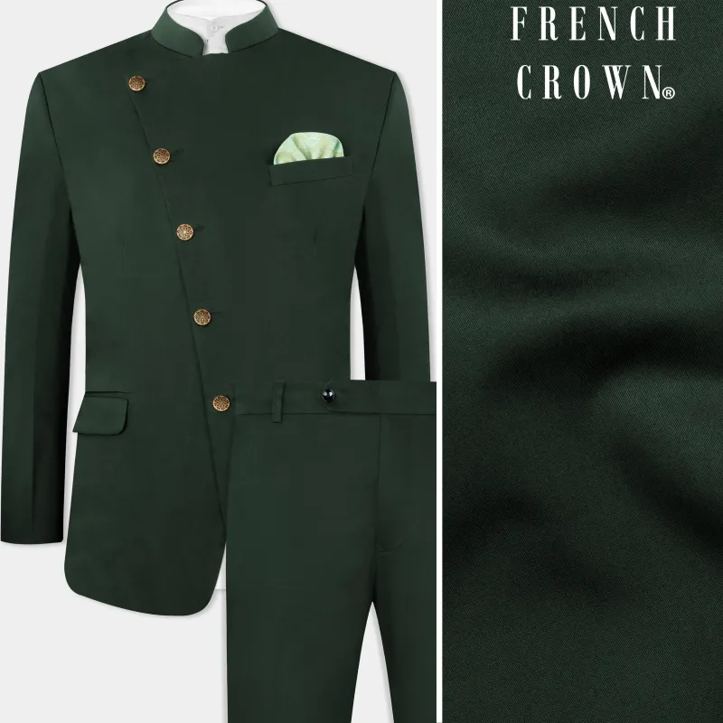 Heavy Metal Green Premium Cotton Cross Placket Bandhgala Stretchable Traveler Suit sold by French Crown