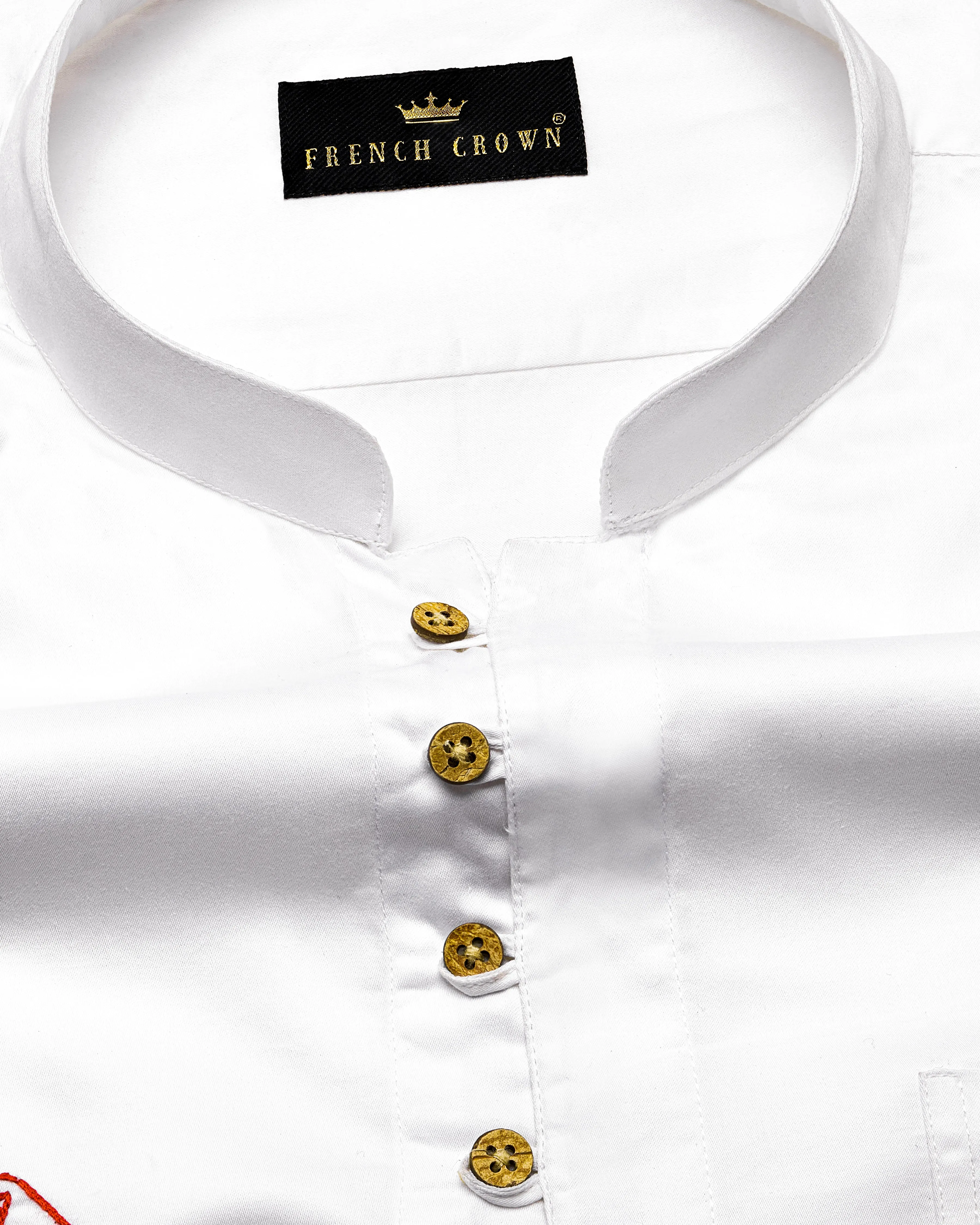 Bright White Subtle Sheen with Multicolour Card Embroidered Super Soft Premium Cotton Kurta Shirt sold by French Crown product image thumbnail 5