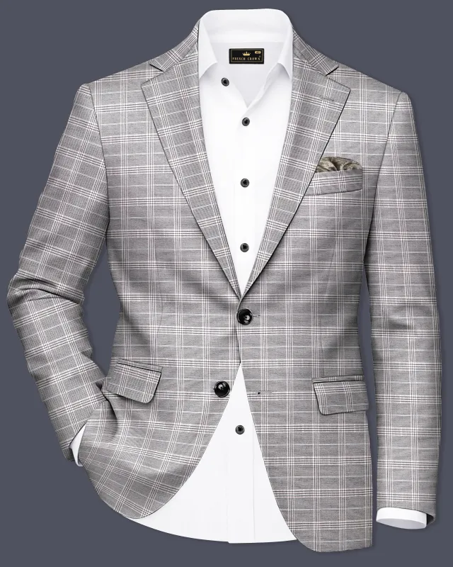Noblero-Nobel Gray Plaid Wool Rich Single Breasted Blazer sold by French Crown