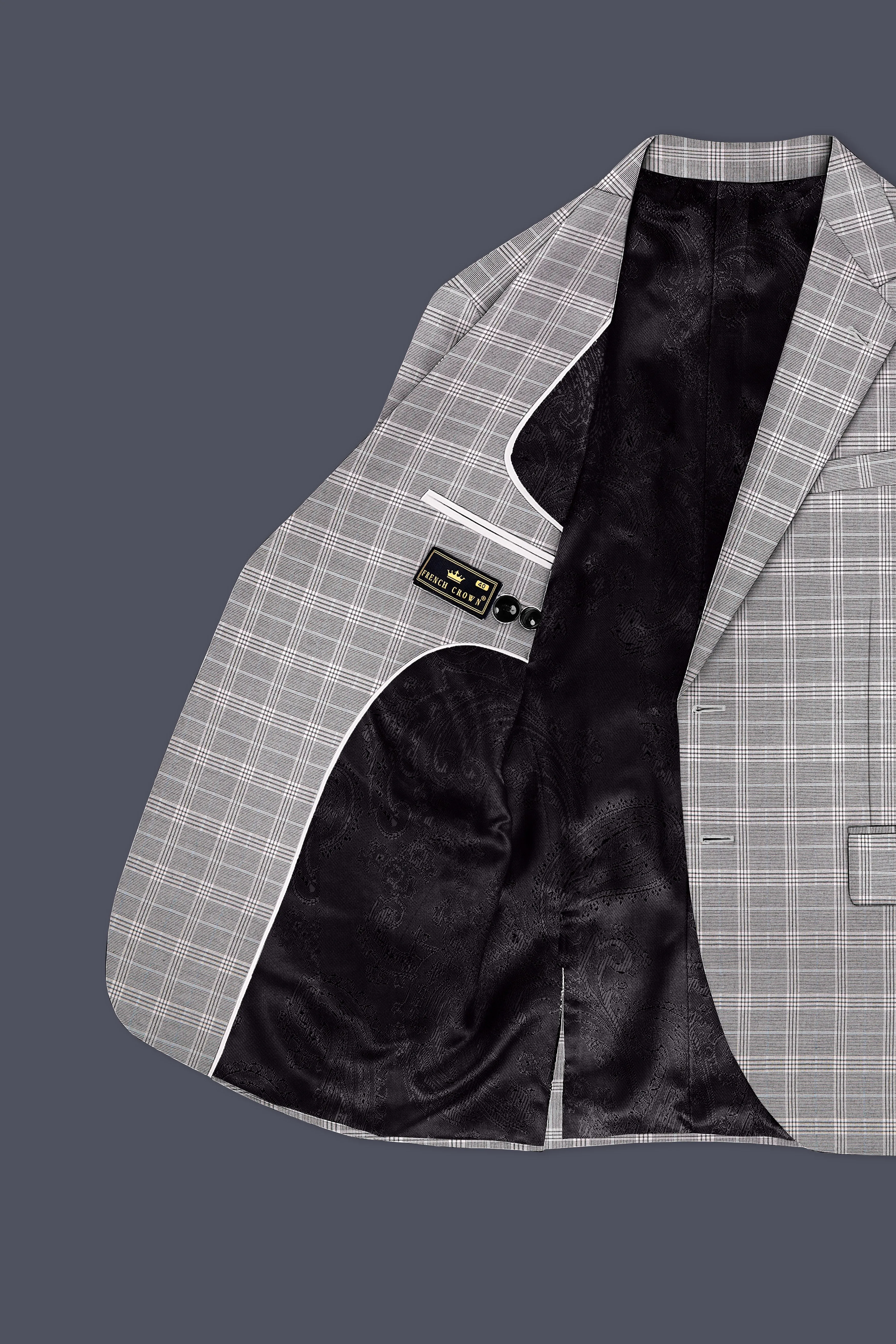 Noblero-Nobel Gray Plaid Wool Rich Single Breasted Blazer sold by French Crown product image thumbnail 5