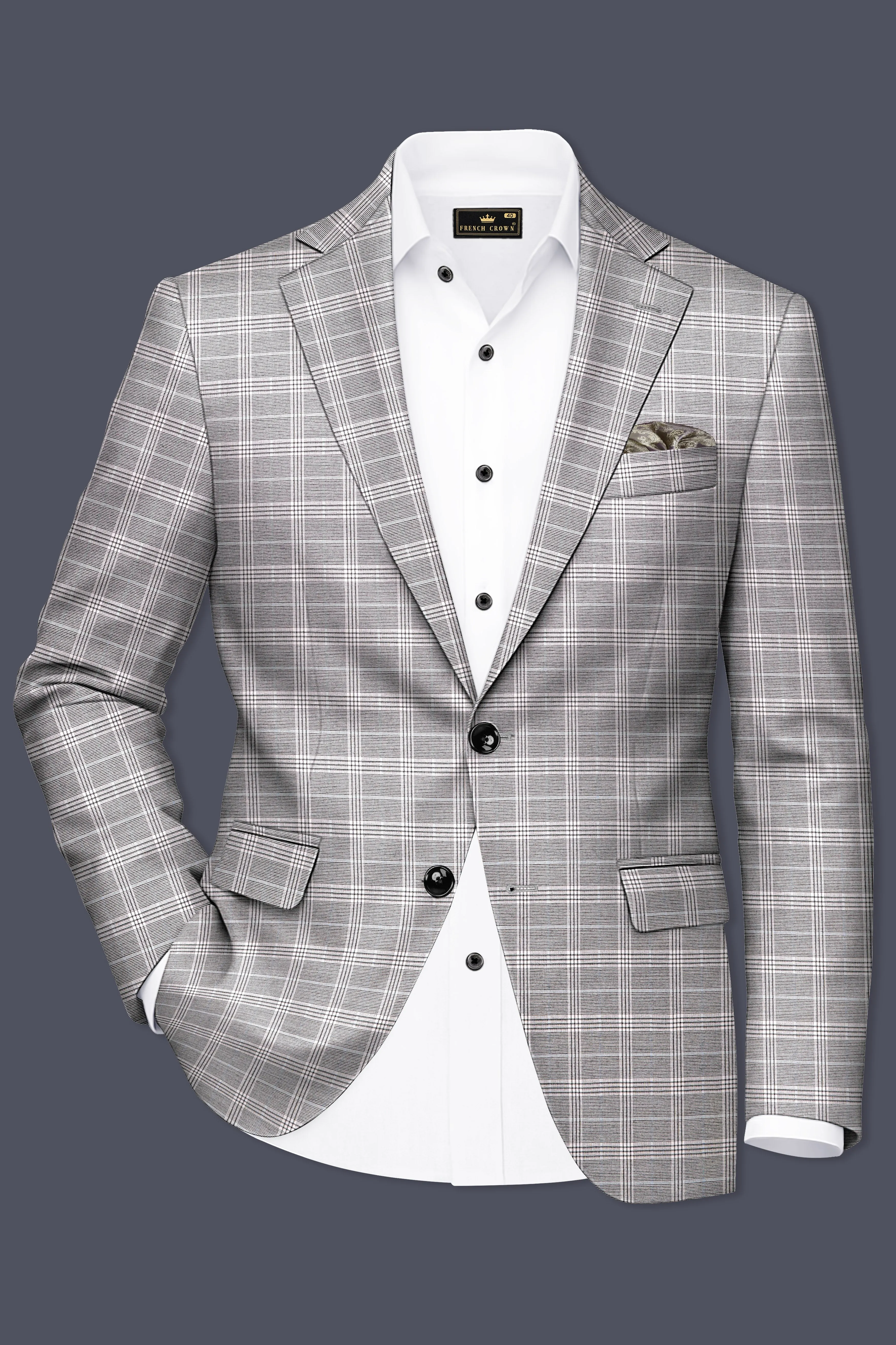 Noblero-Nobel Gray Plaid Wool Rich Single Breasted Blazer sold by French Crown product image thumbnail 2