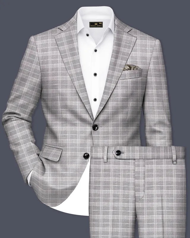 Noblero-Nobel Gray Plaid Wool Rich Single Breasted Suit sold by French Crown