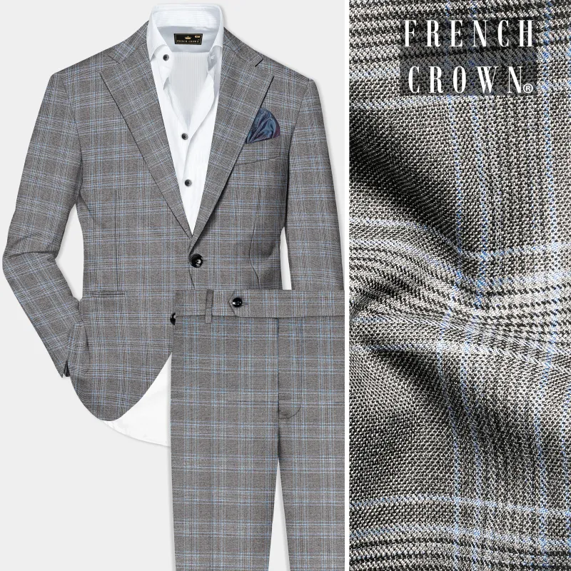 Dorado Blue with Casper Gray Plaid Wool Rich Single Breasted Suit made by French Crown