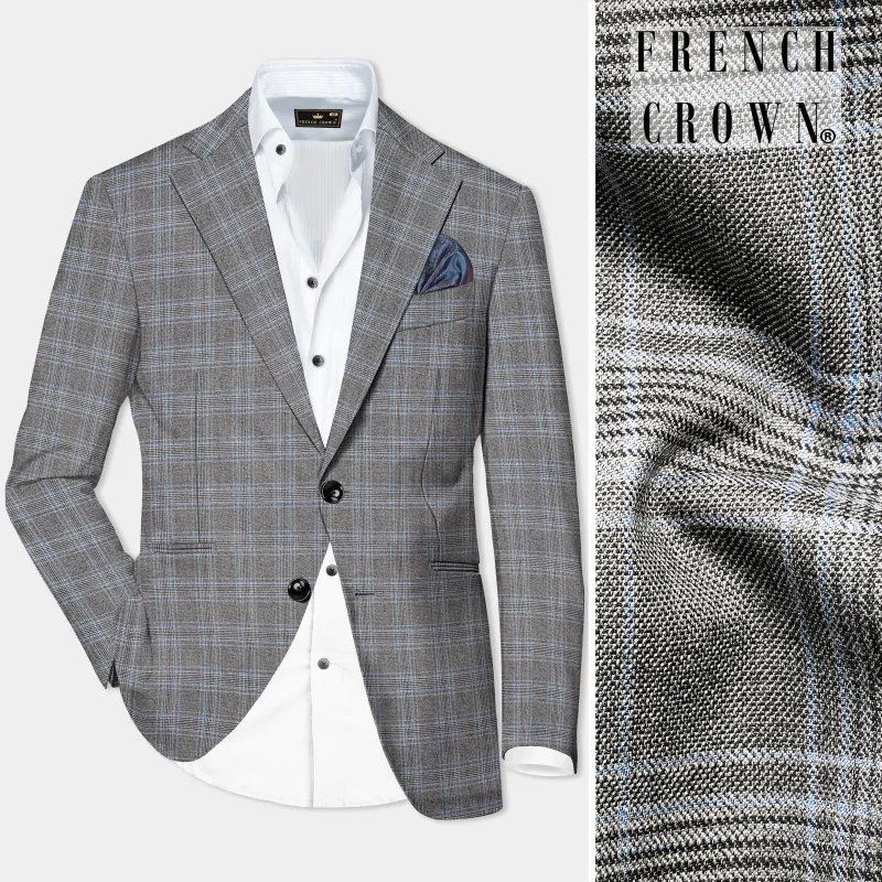 Dorado Blue with Casper Gray Plaid Wool Rich Single Breasted Blazer sold by French Crown