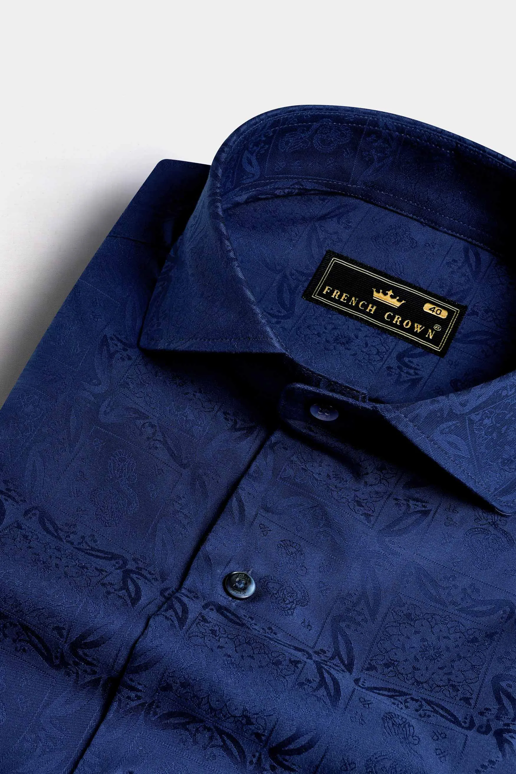 Lapis Blue Jacquard Textured Premium Giza Cotton Shirt sold by French Crown